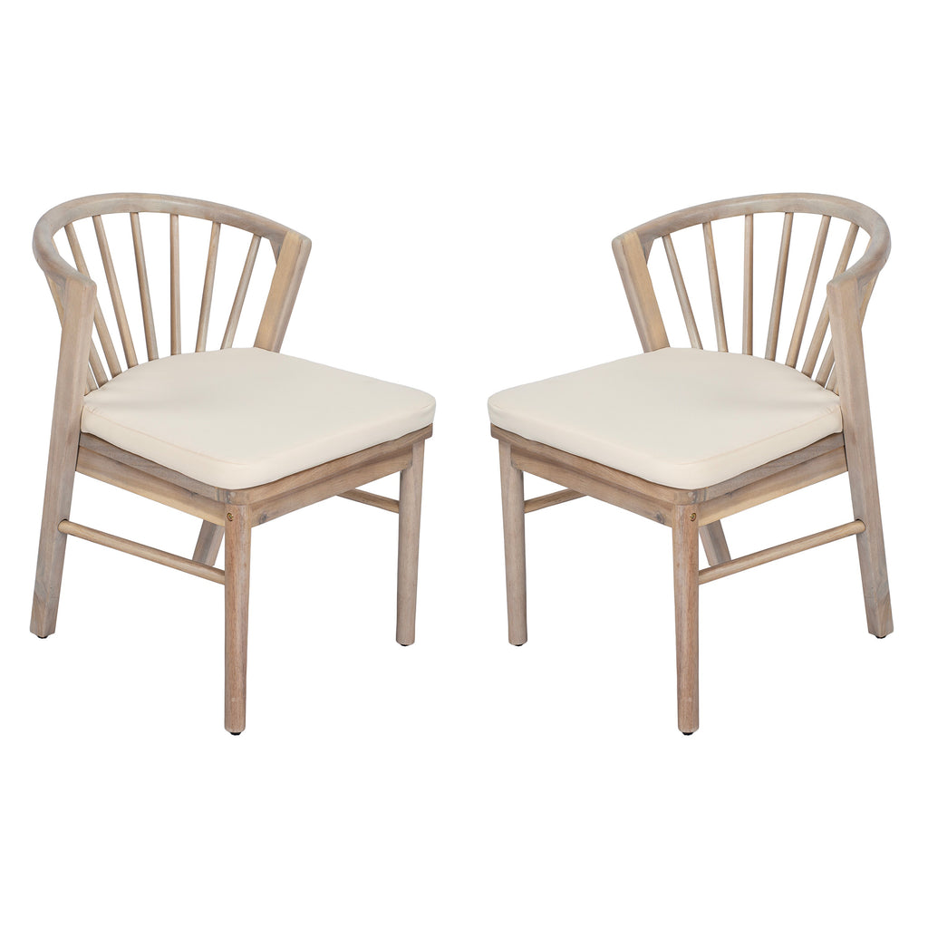 Outdoor Dining Chairs Set of 2 with Acacia Wood and Cream Washable Cushions