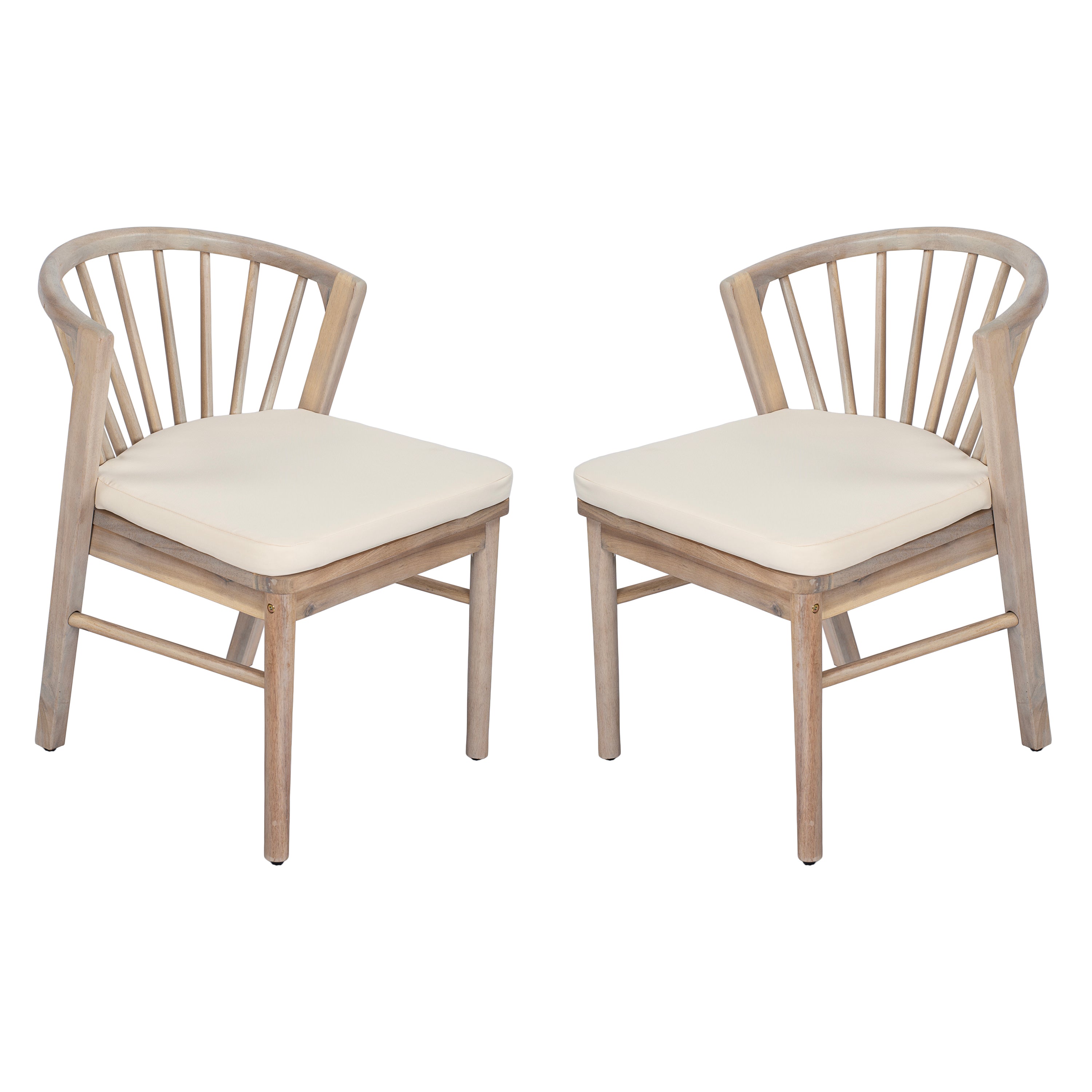 Outdoor Dining Chairs Set of 2 with Acacia Wood and Cream Washable Cushions