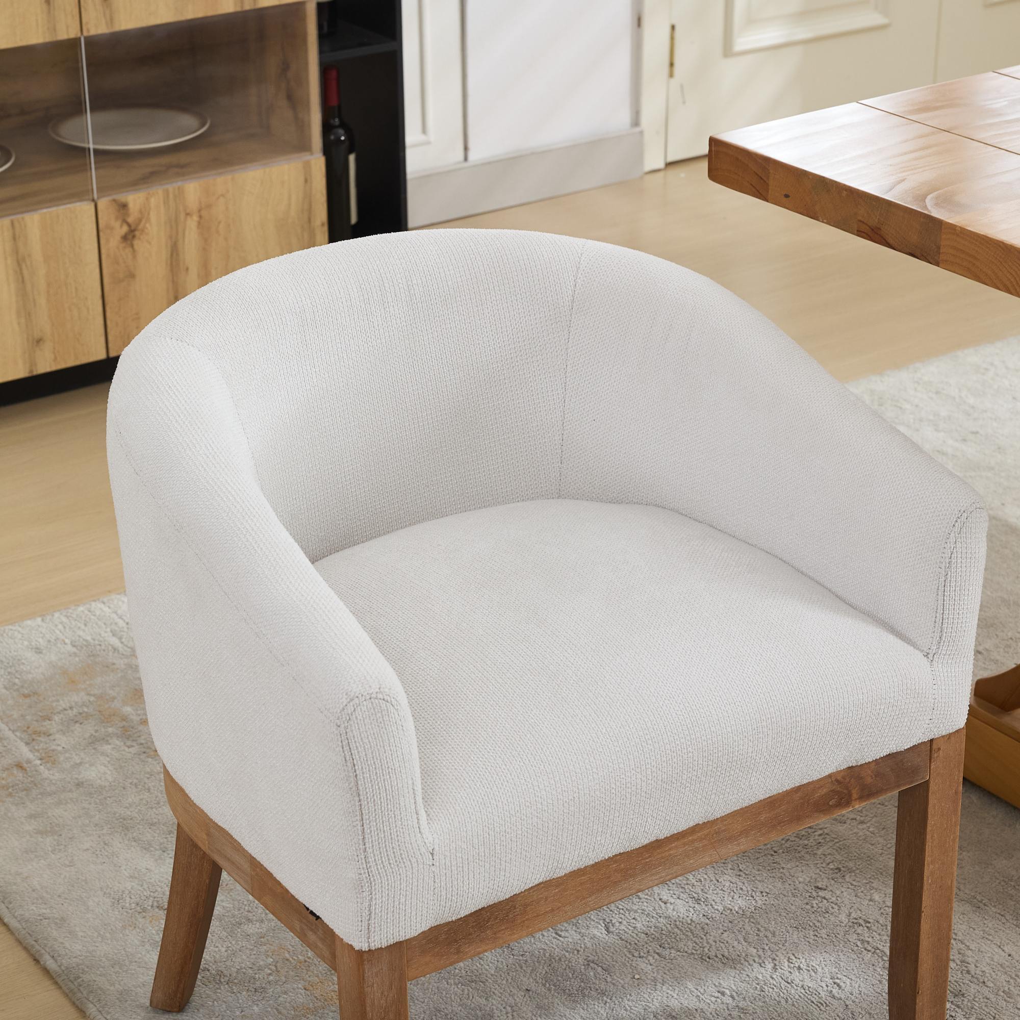 Mid Century Modern Upholstered Barrel Dining Chair with Arms