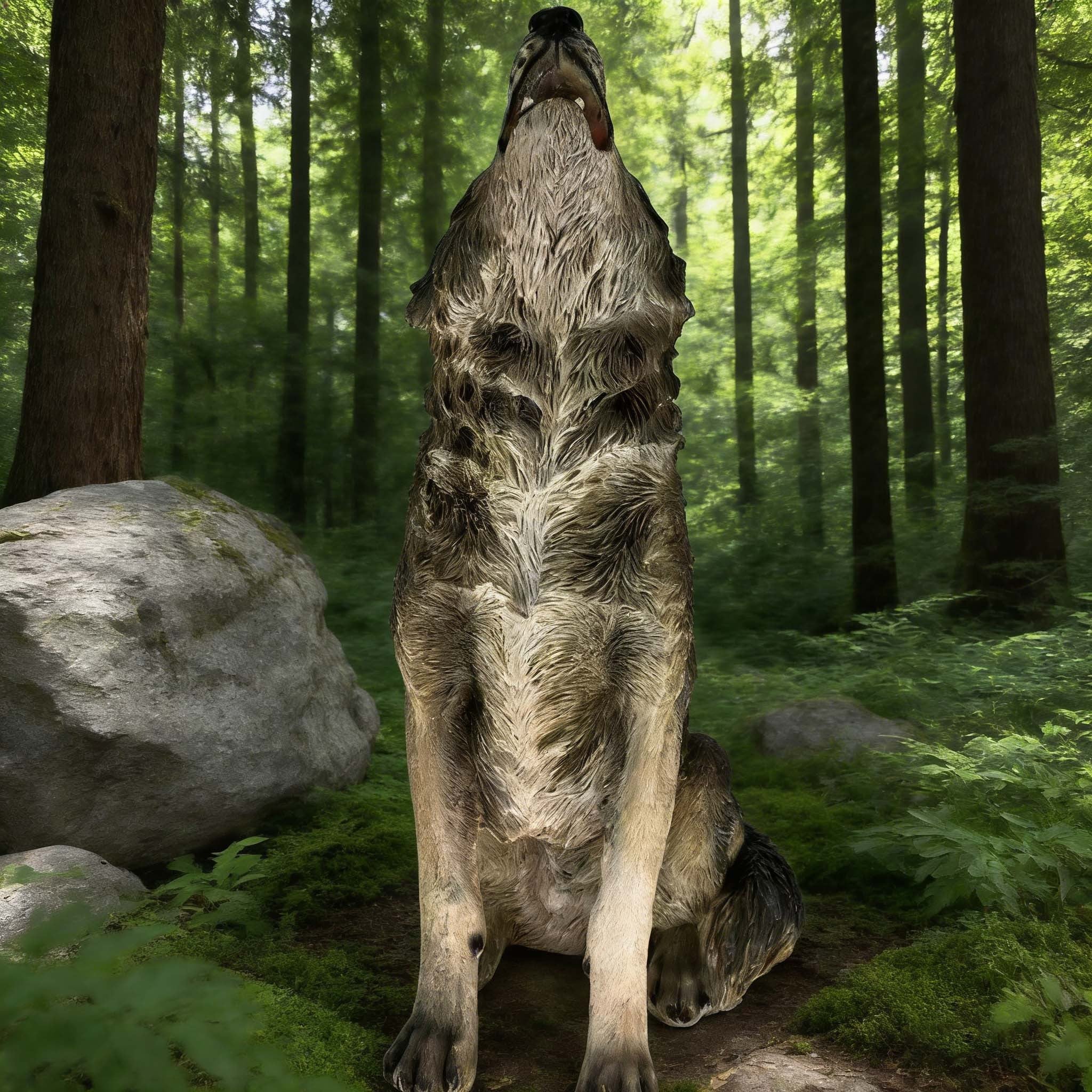 29.72" H x 17.91" L Simulated Howling Wolf Garden Statue