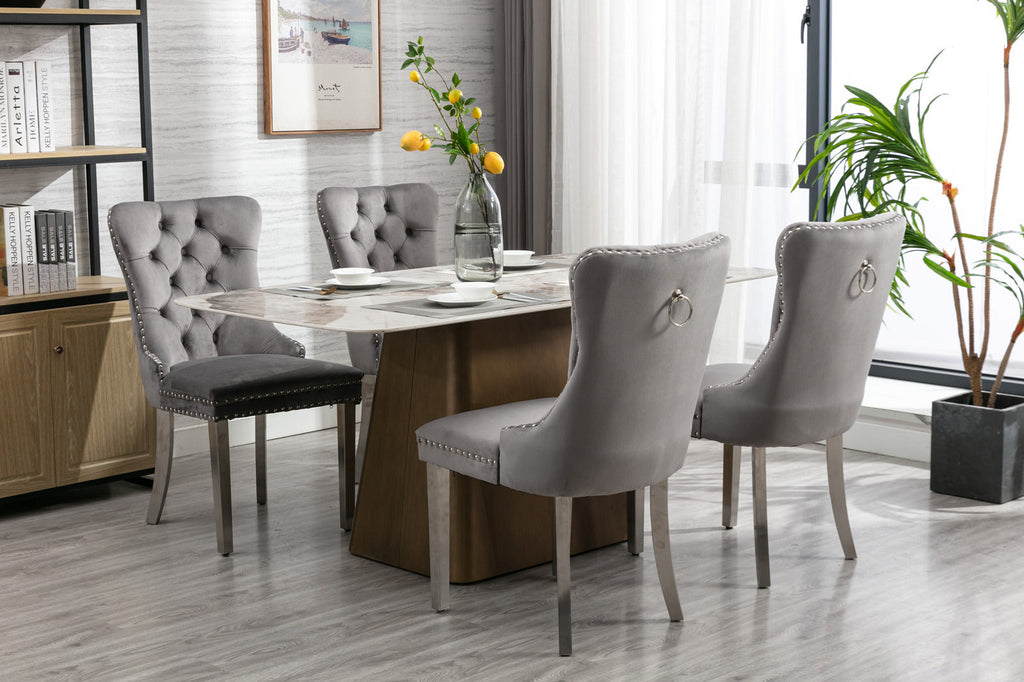 A&A Furniture Nikki Collection Modern Velvet Upholstered Dining Chairs - Set of 2