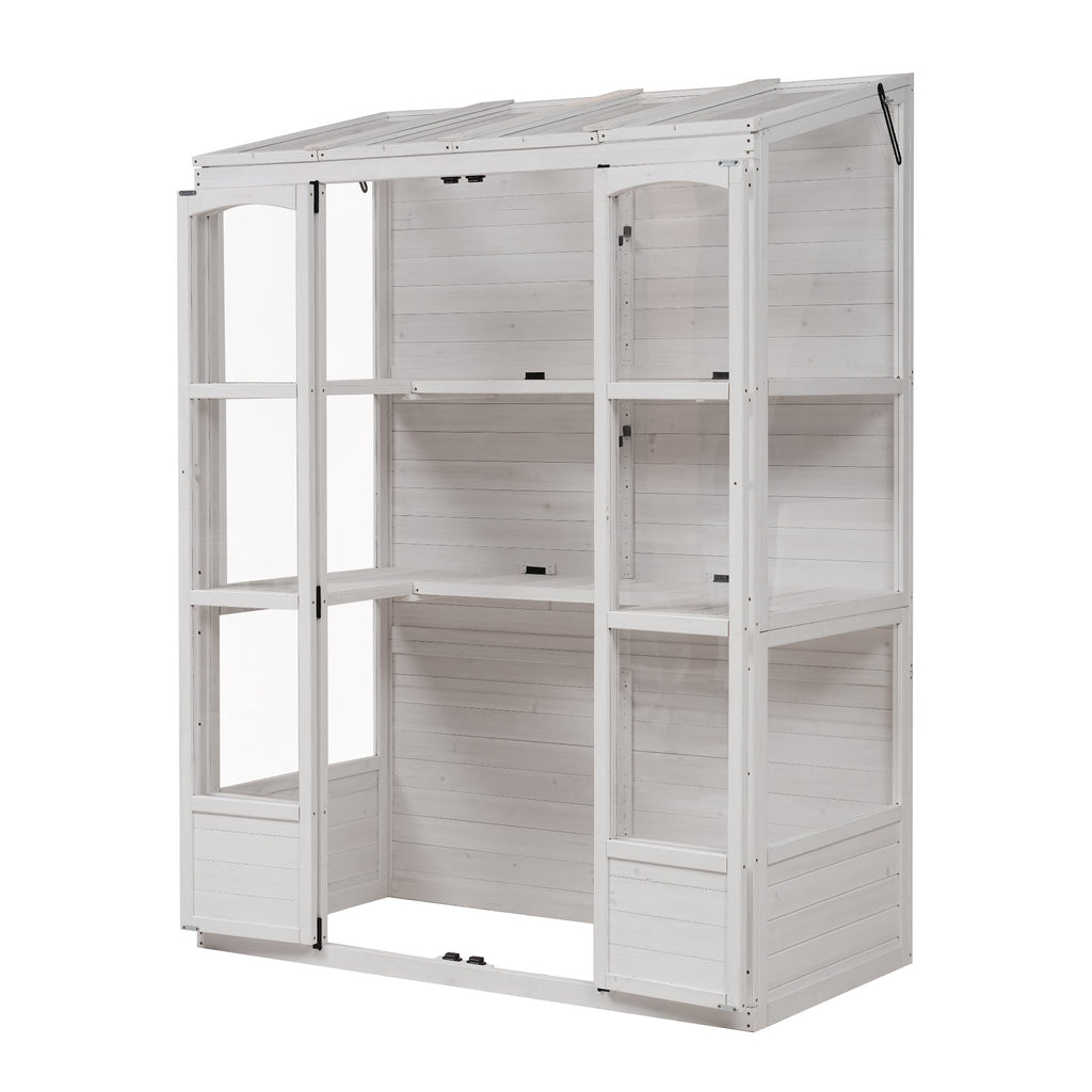 TOPMAX 78-Inch Wooden Greenhouse with Skylights and Folding Shelves