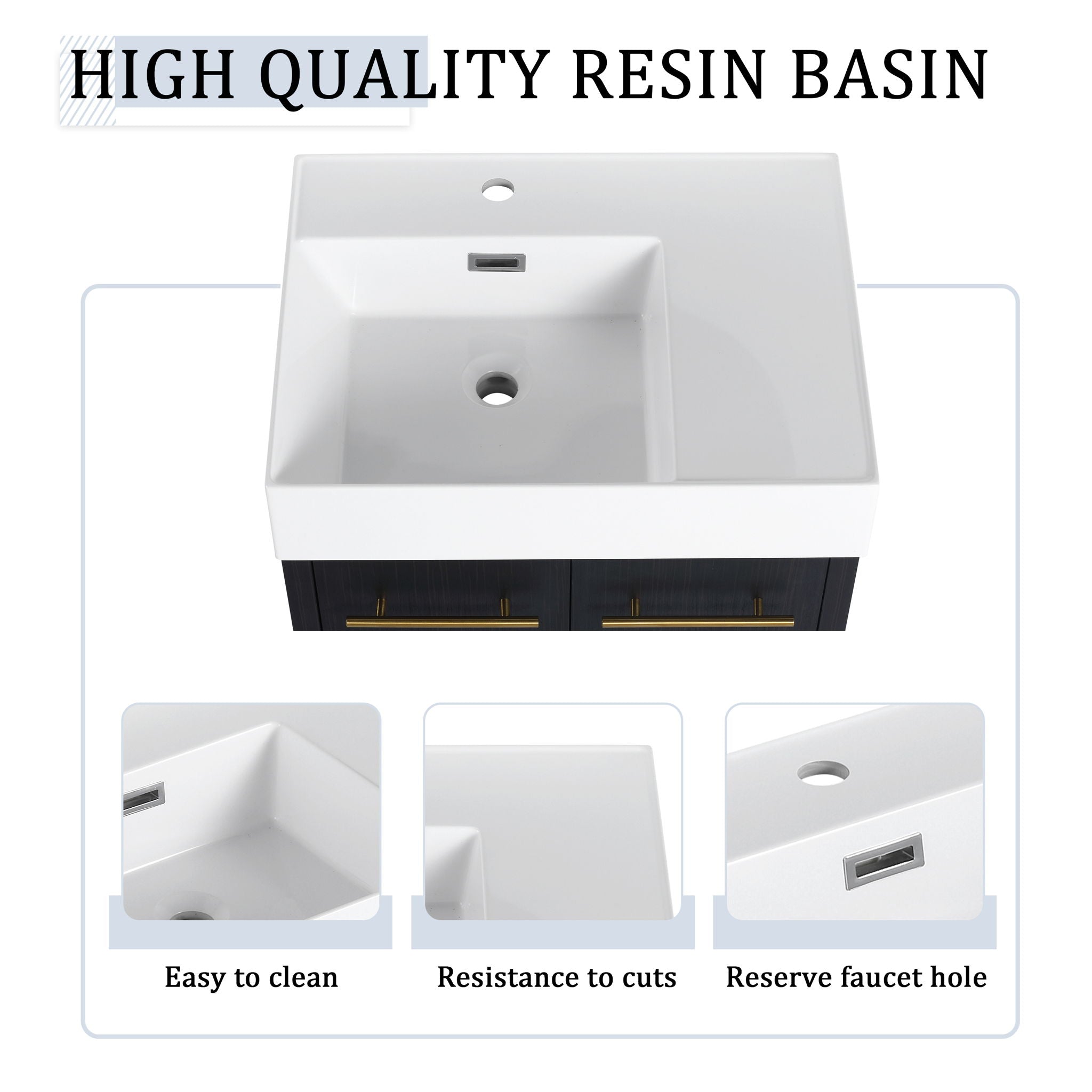 Modern Wall Mounted Bathroom Vanity with Resin Sink and Storage Rack