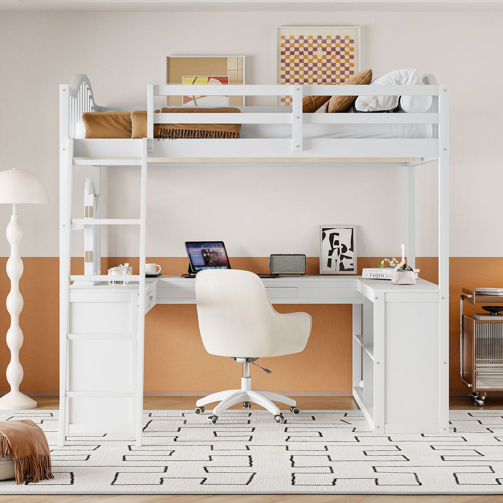 Loft Bed With Drawers, Cabinet, Shelves With Desk