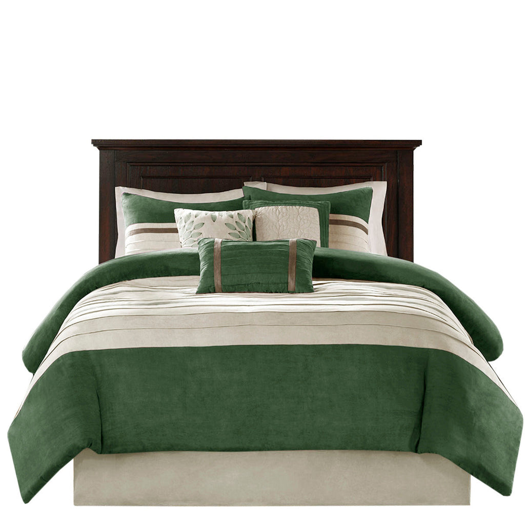 7 Pc Faux Suede Comforter Set Green King