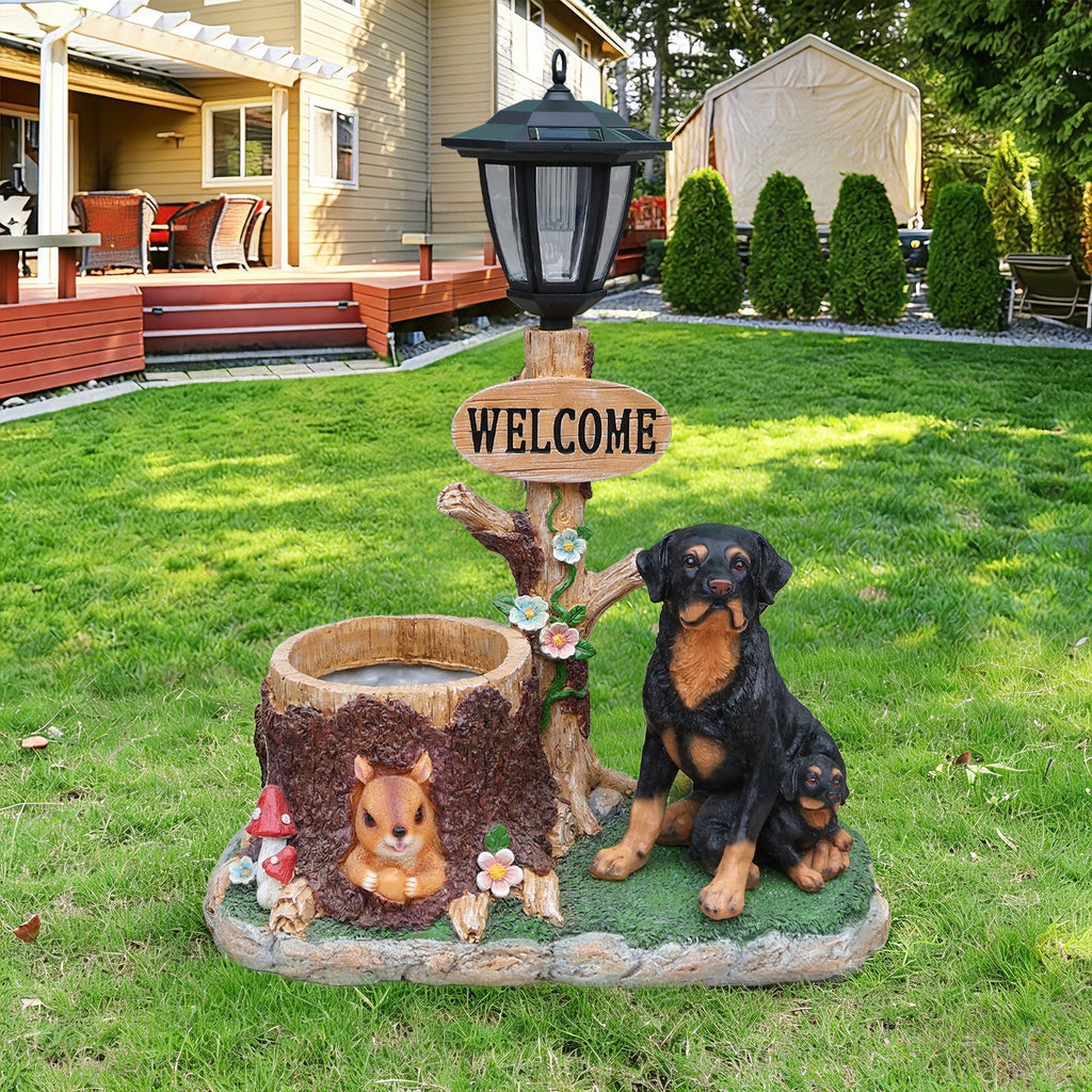 Rottweiler Dog Family Planter Statue