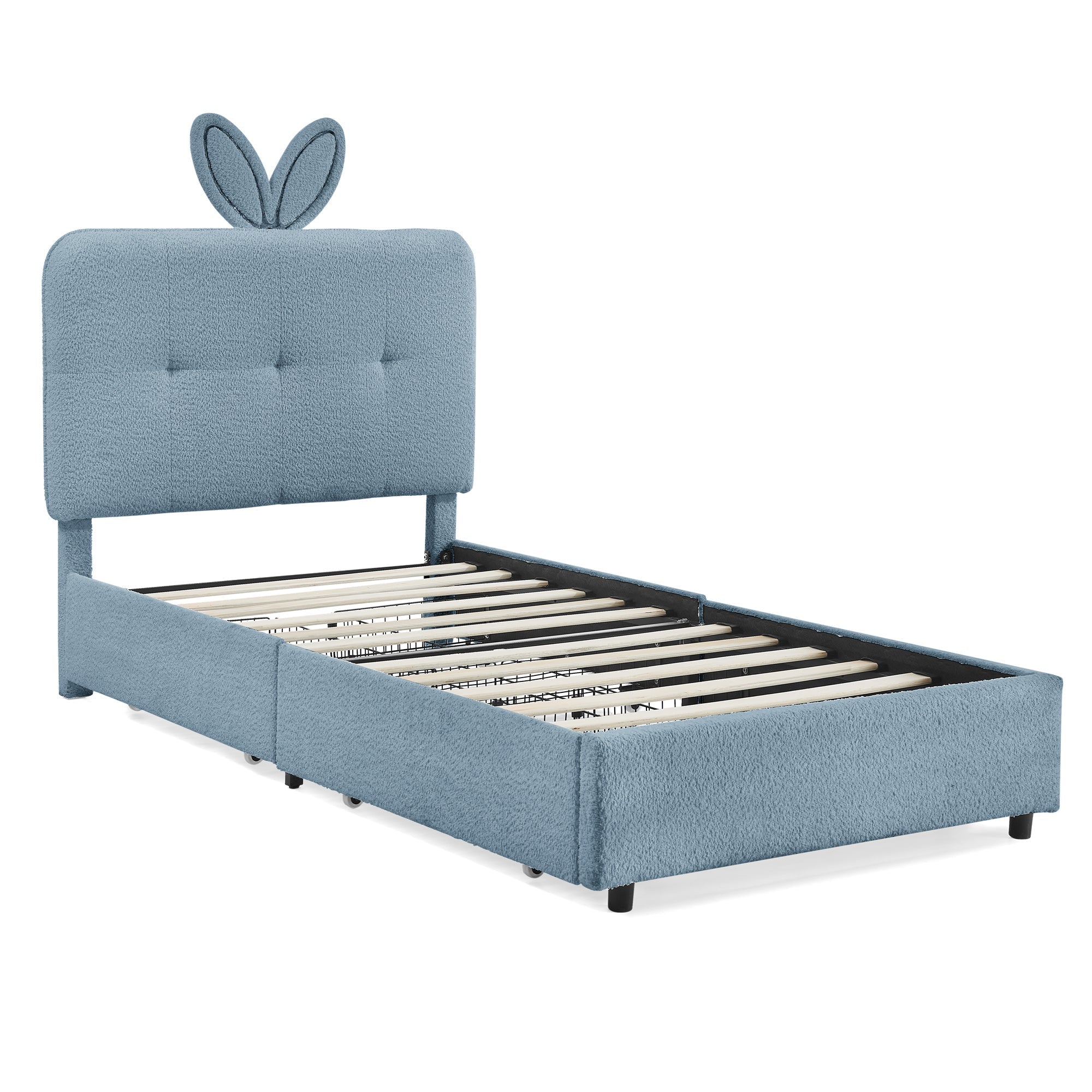 Twin Size Kids Upholstered Bed with Oversized Rabbit Ear Headboard