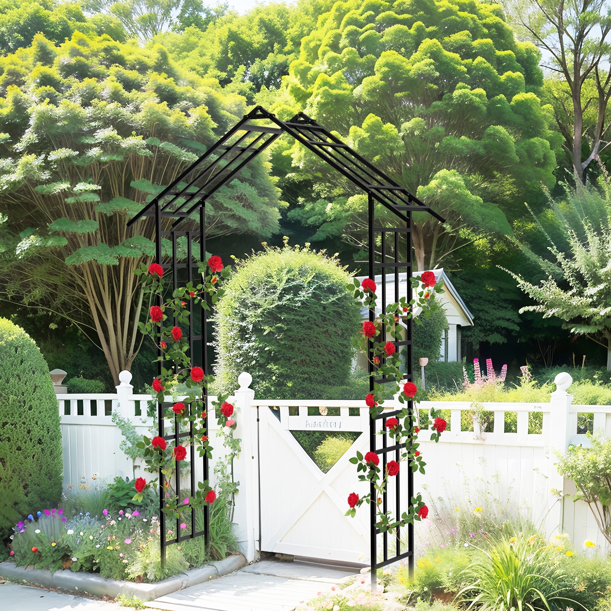 Metal Garden Arch with Adjustable Width for Climbing Plants