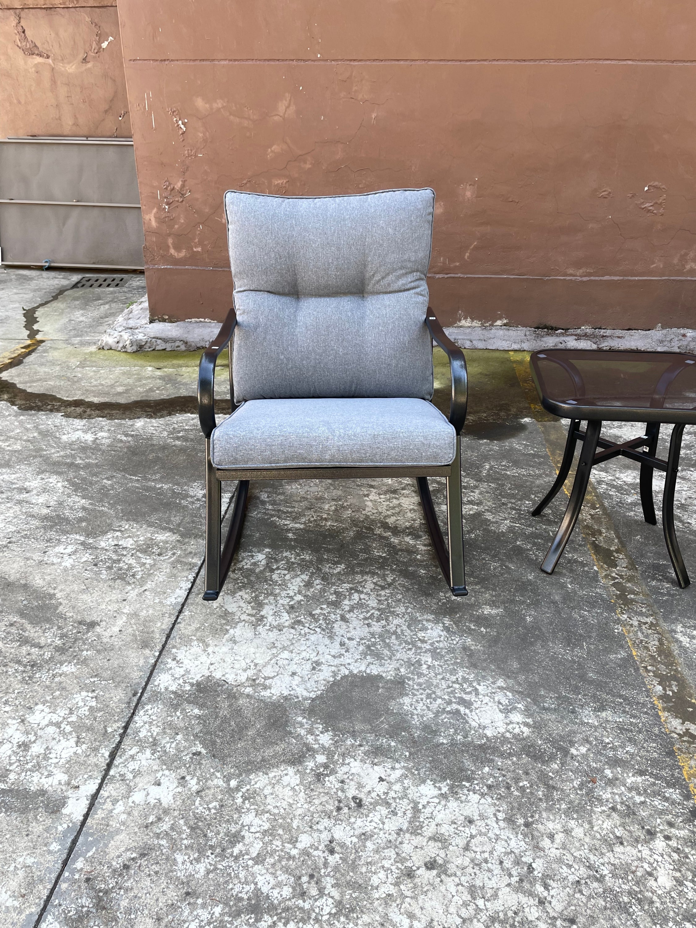 Rocker Set Chair and Teapoy Medium Grey