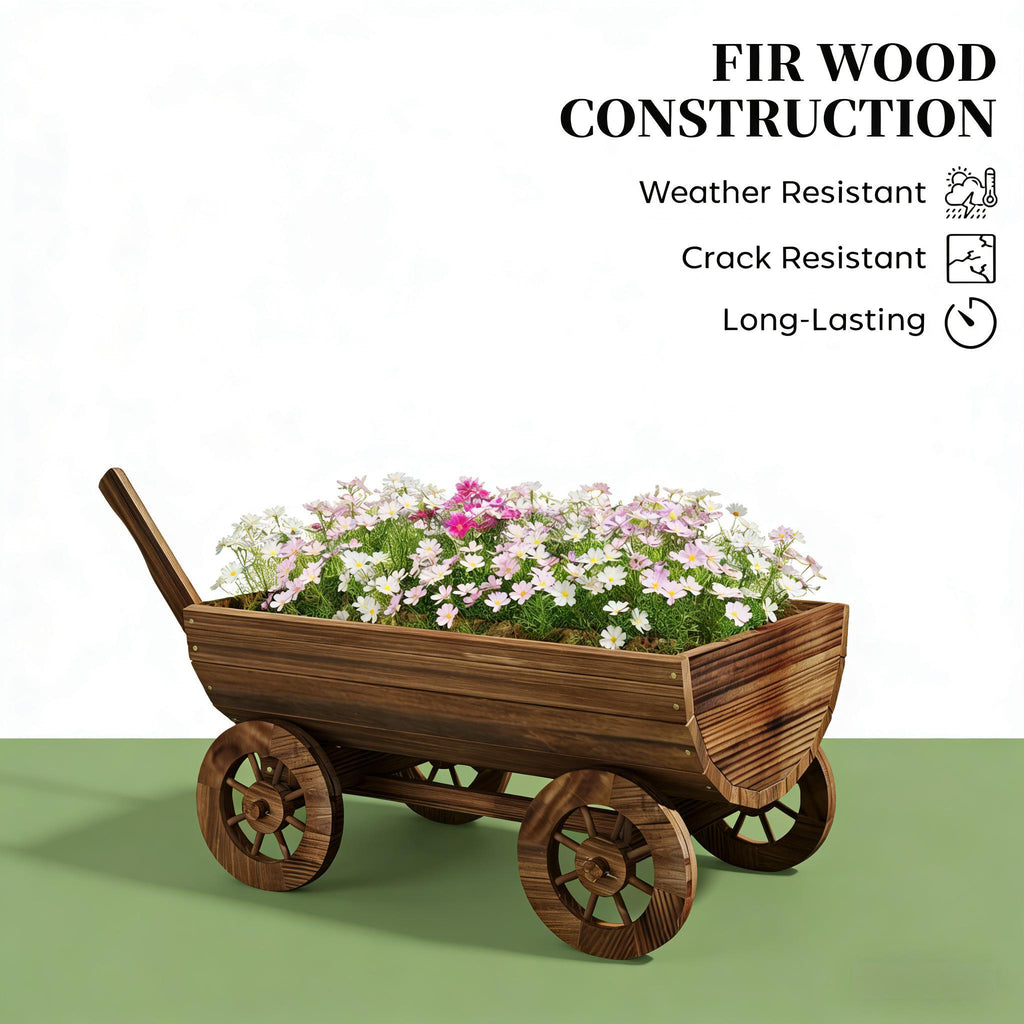 Small Wheelbarrow Wagon Flower Cart Wooden Mobile Garden Planter