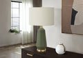Contemporary Green Ceramic Table Lamp with Ivory Linen Shade