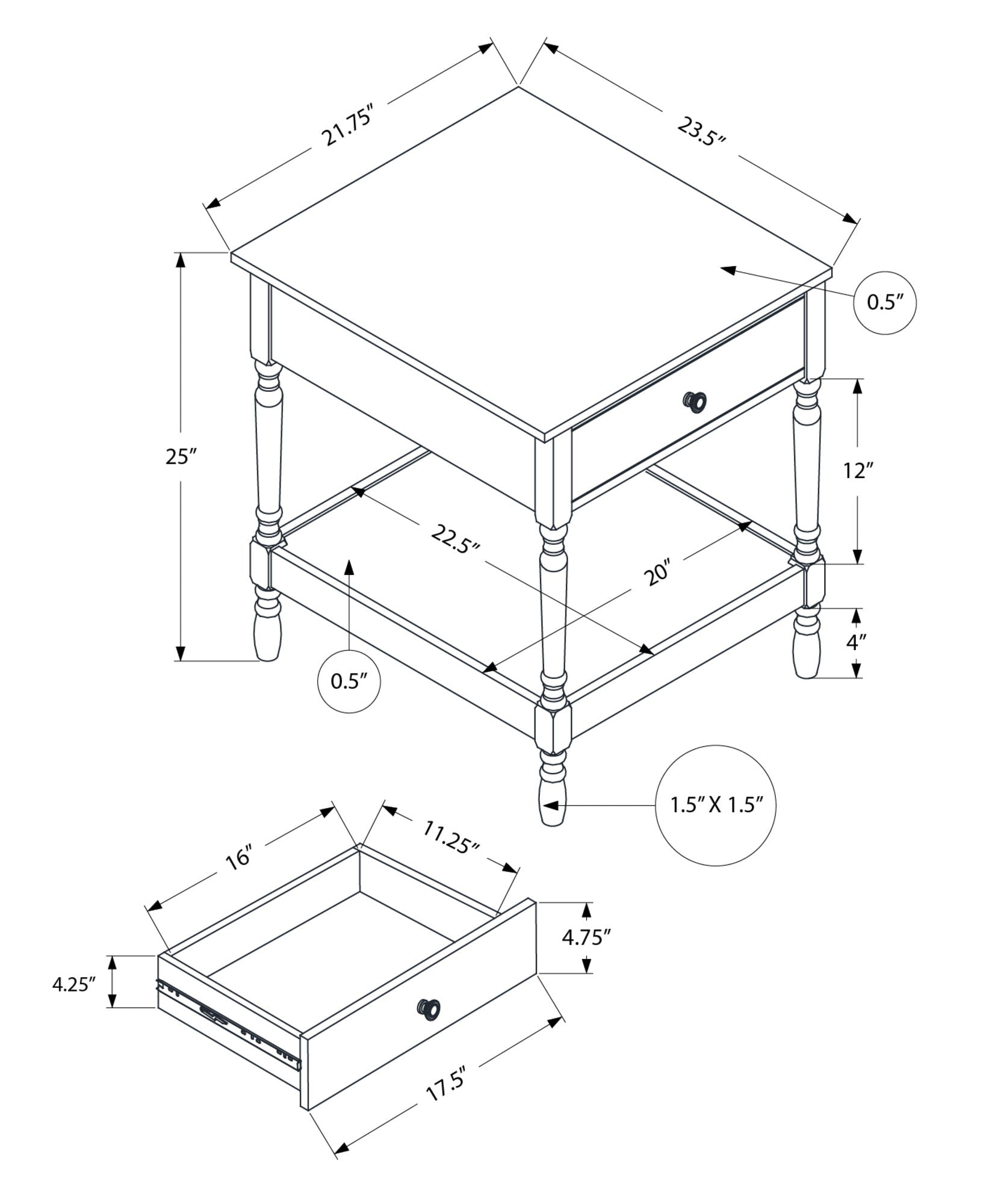 Accent Table, 2 Tier, Square, Traditional - Walnut