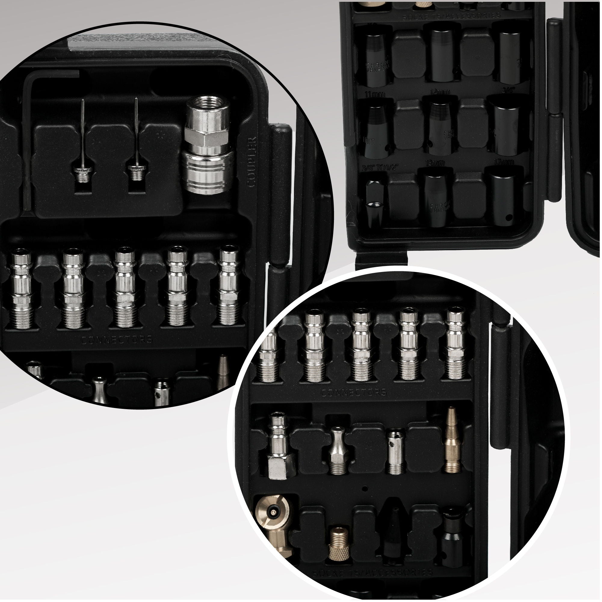 71 Piece Air Tool And Accessories Kit, Impact Wrench, Air Ratchet, Die Grinder, Aire Hammer, Hose Fittings, Storage Case - Black / Silver