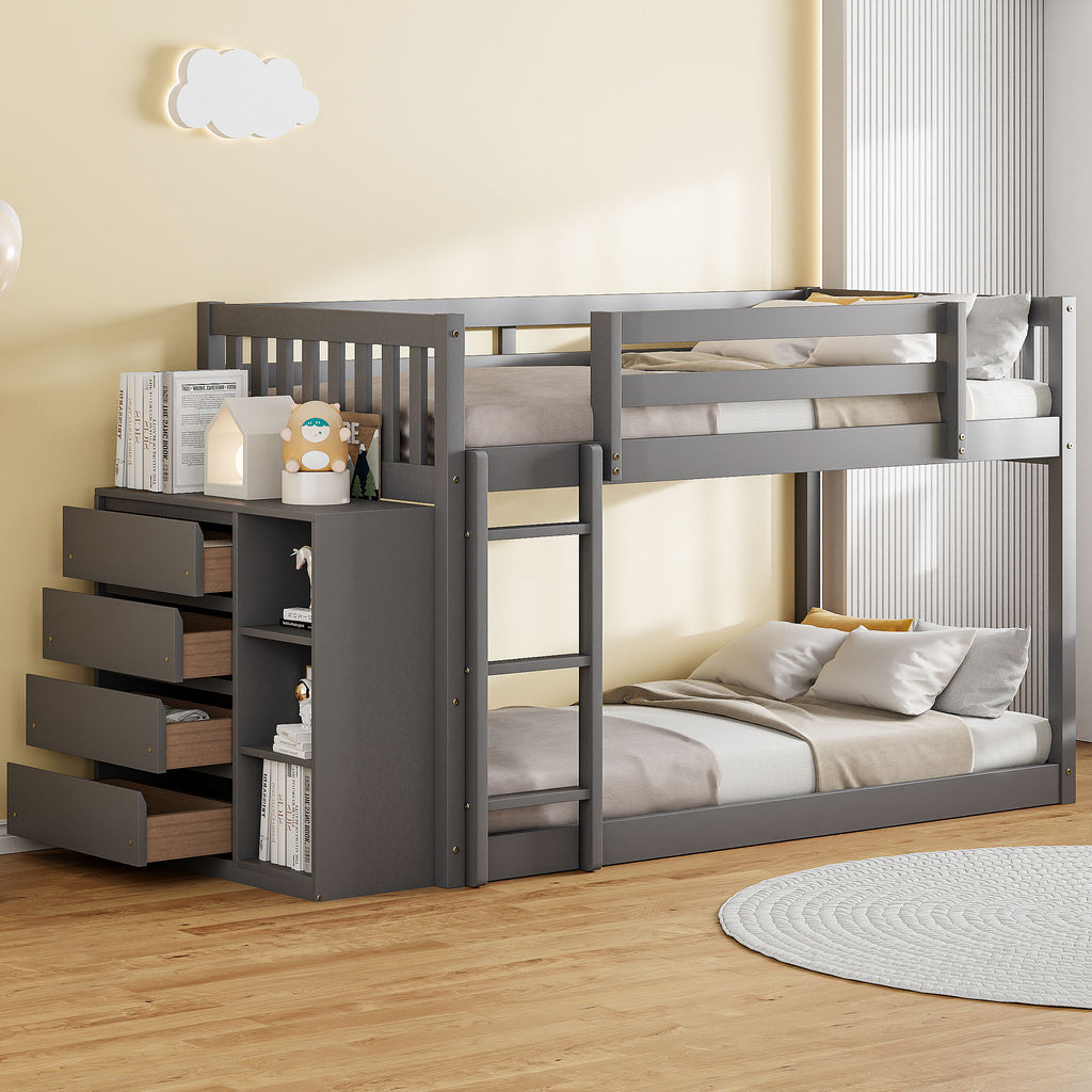 Bunk Bed With 4 Drawers and 3 Shelves