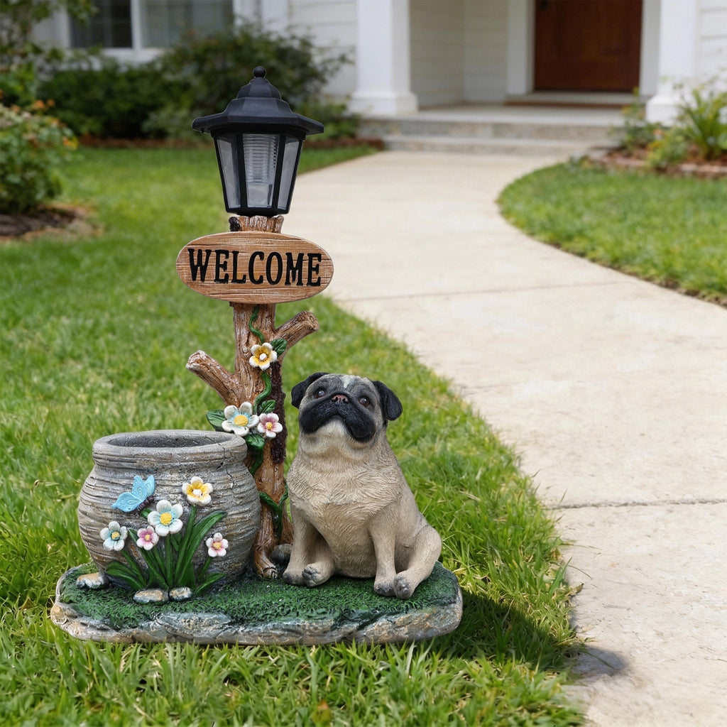 Sitting Pug Dog Planter Statue