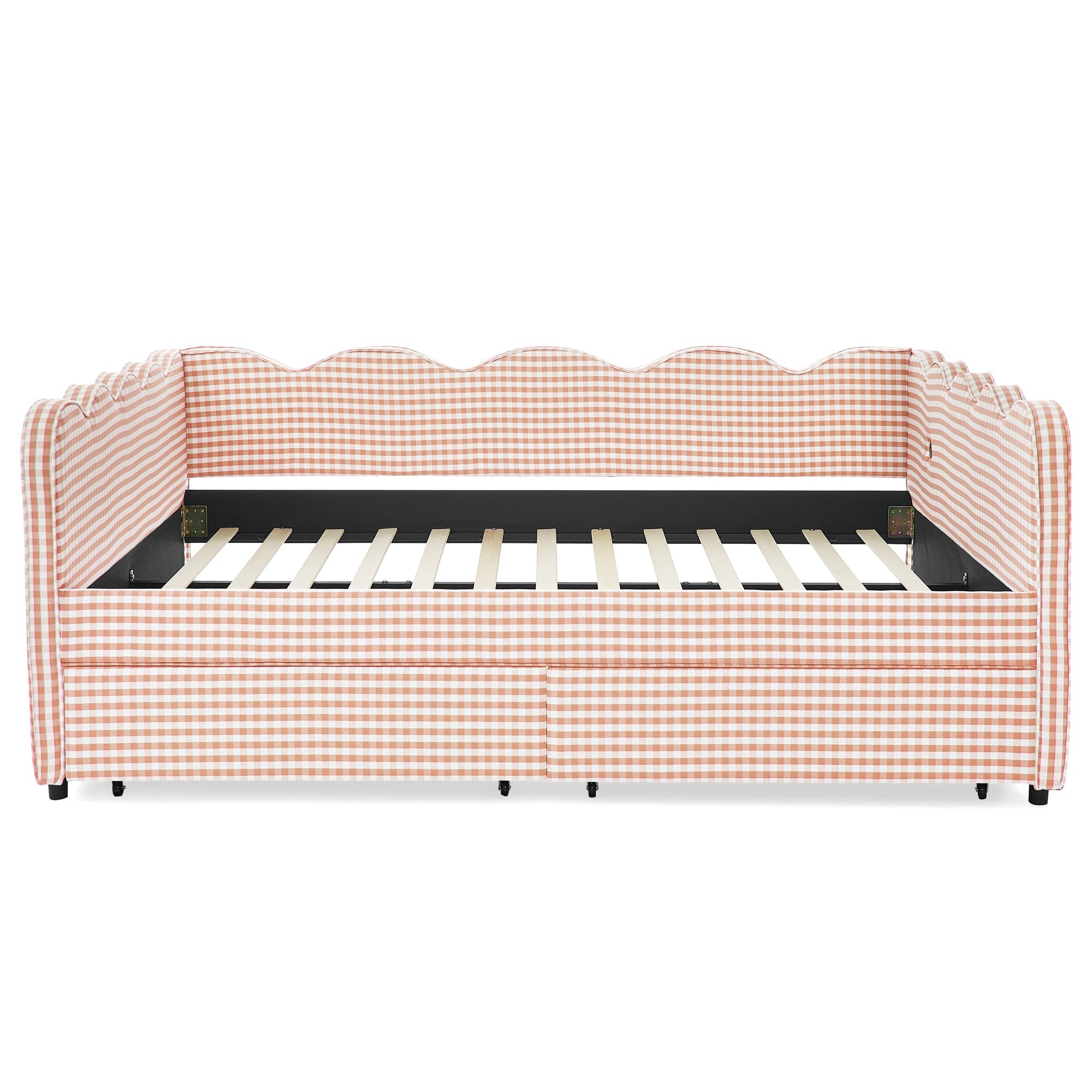 Queen Size Cozy Gingham Daybed with Two Storage Drawers and USB Port