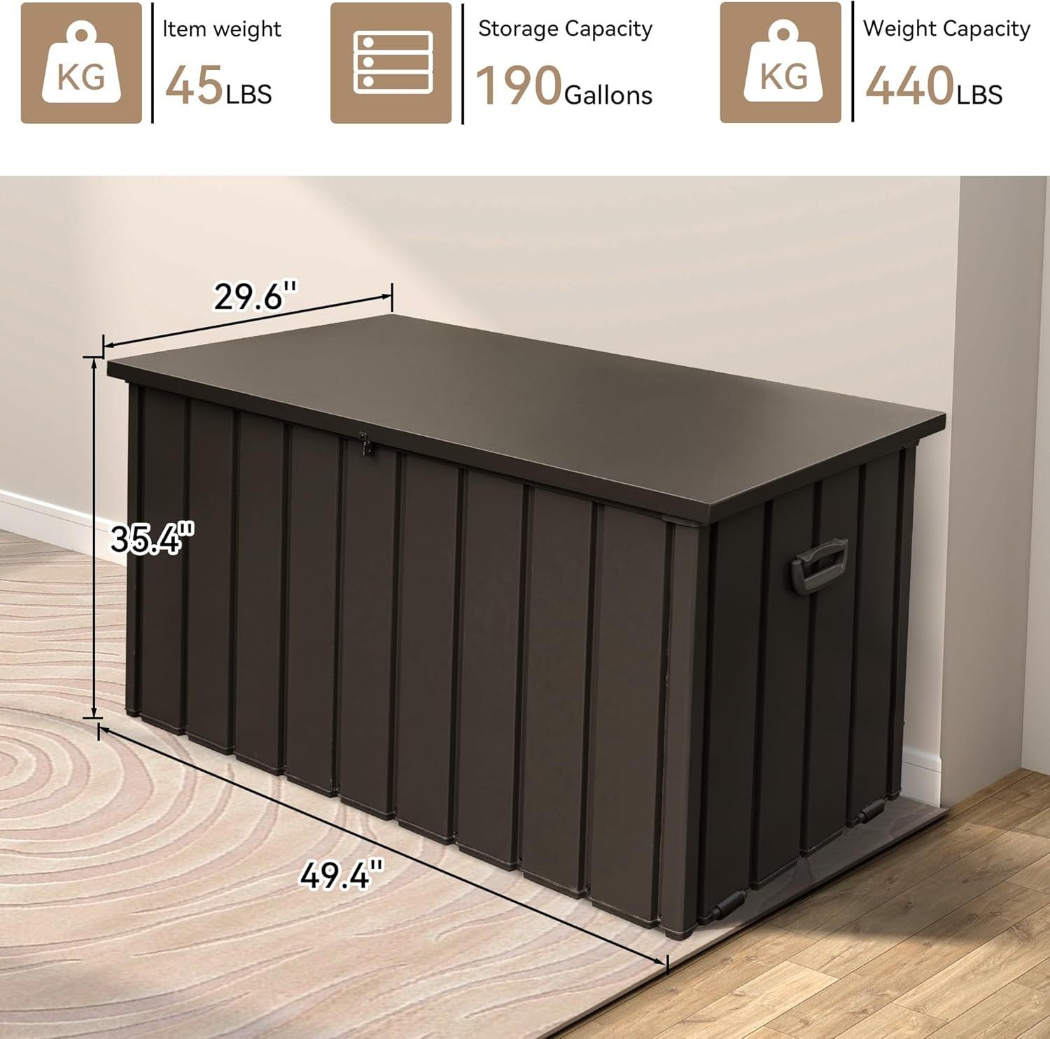 190 Gallon Metal Deck Box, Waterproof Steel Outdoor Storage Cabinet