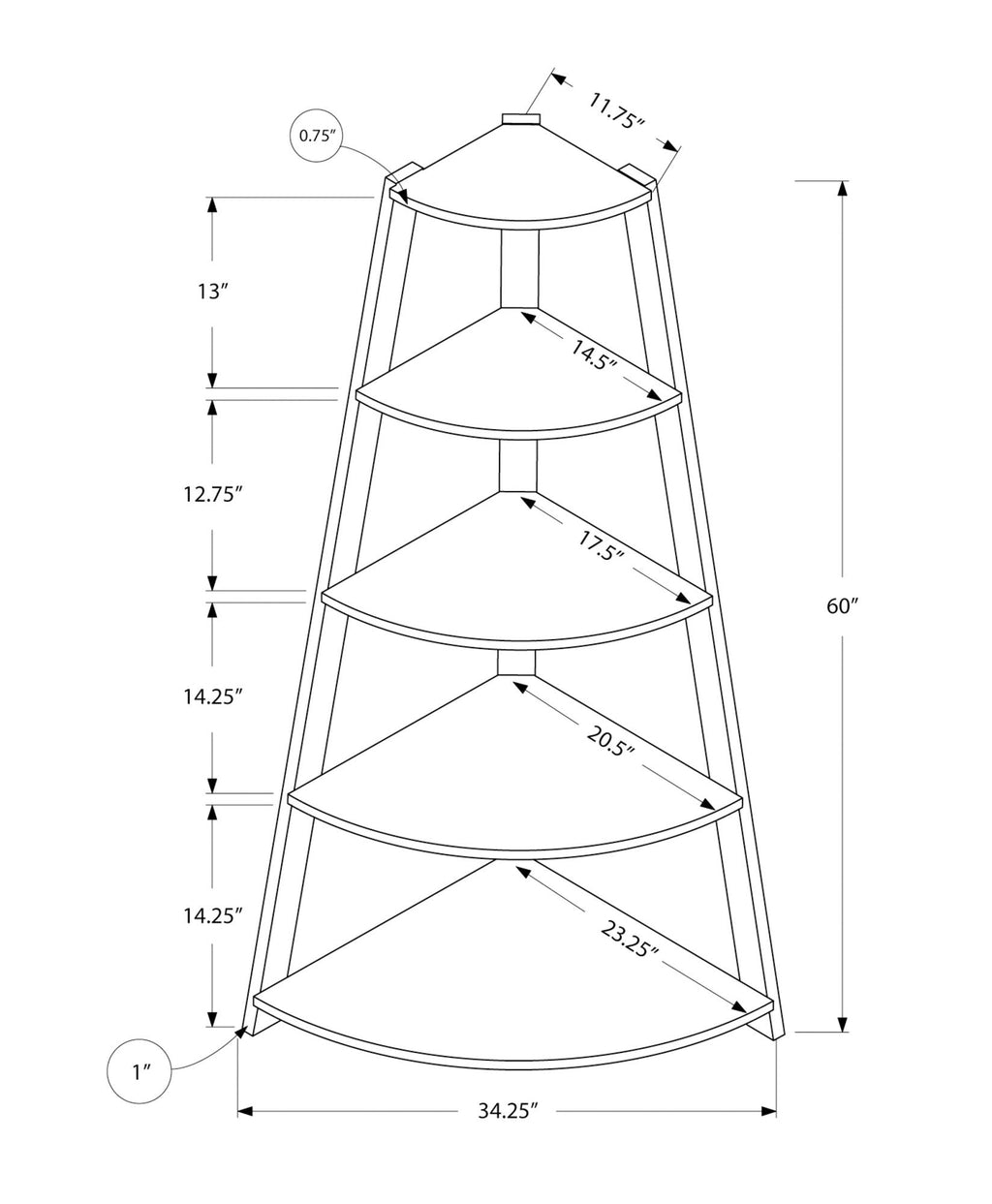 4-Tier Corner Bookshelf, Modern & Contemporary Style