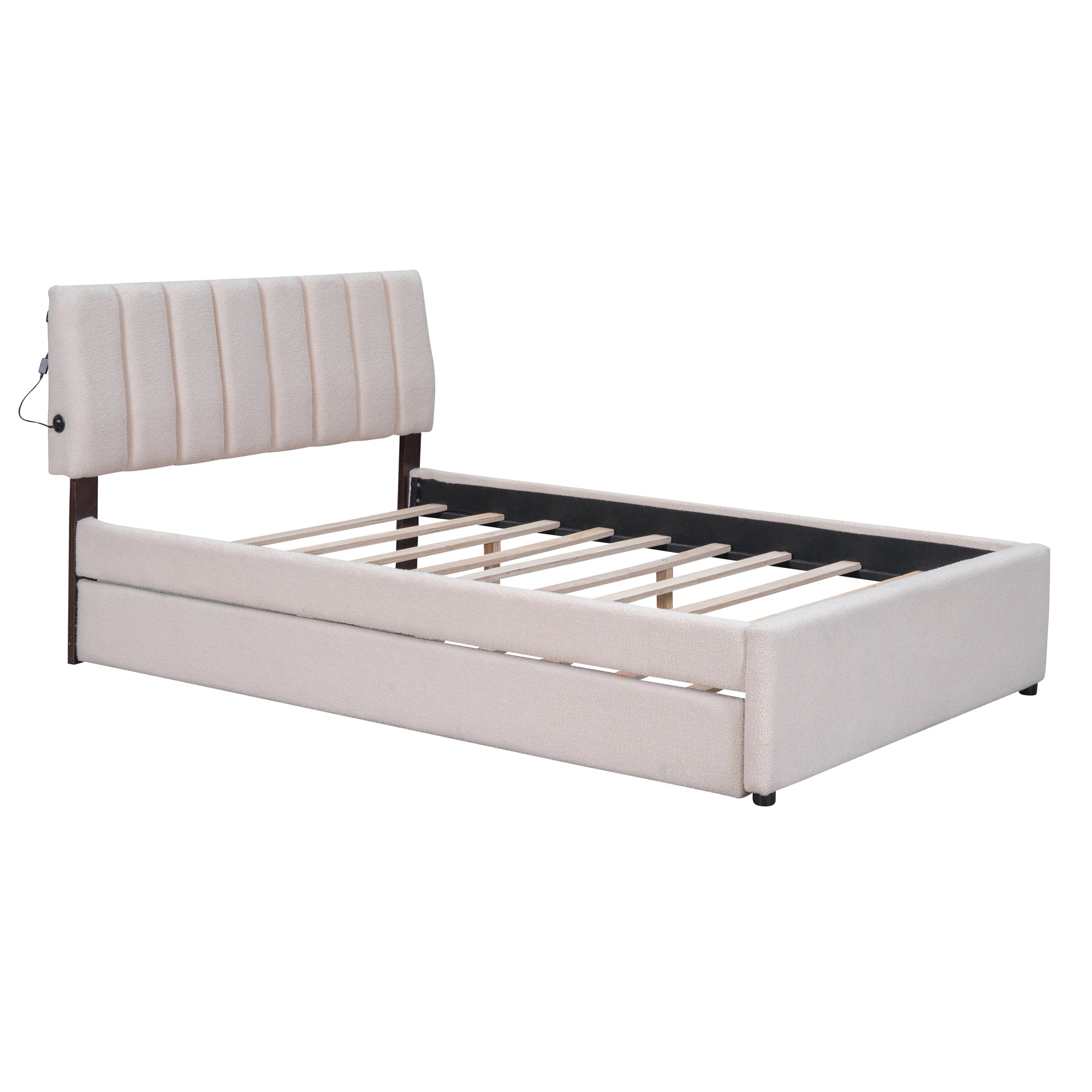 Teddy Fleece Full Size Upholstered Platform Bed with Twin Trundle