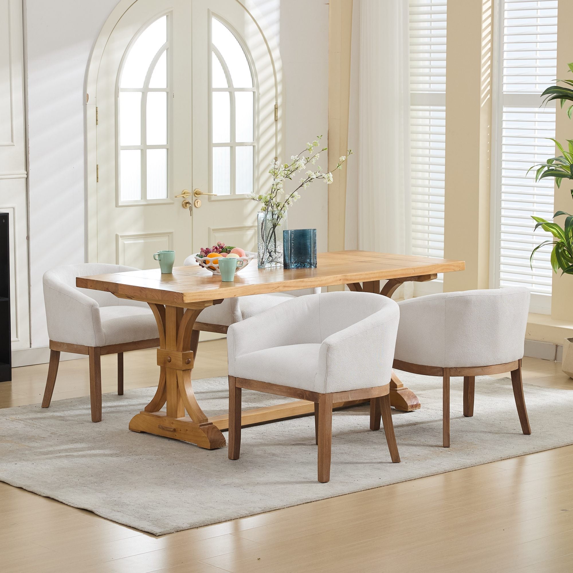 Mid Century Modern Upholstered Barrel Dining Chair with Arms