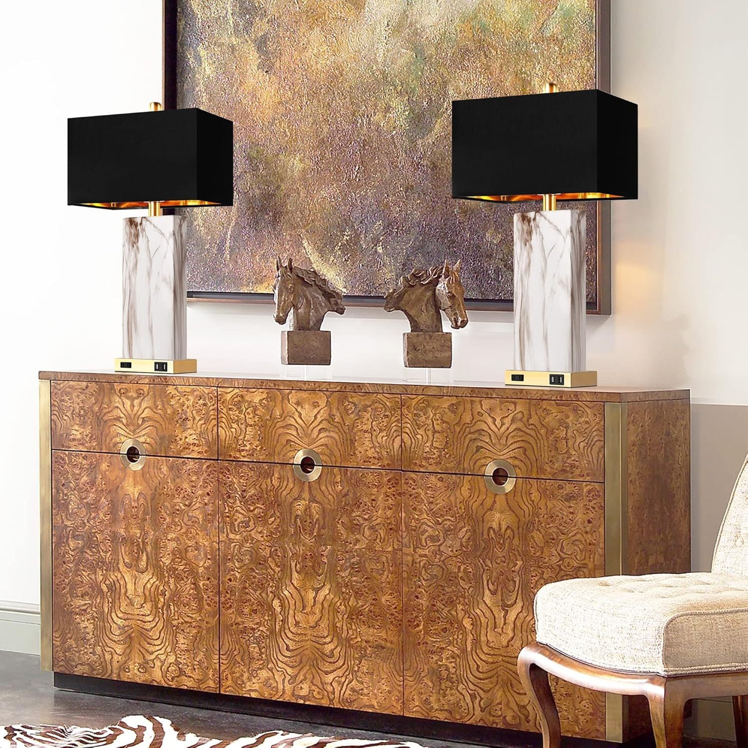 Touch Control Table Lamps Set of 2 with USB Ports and AC Outlet
