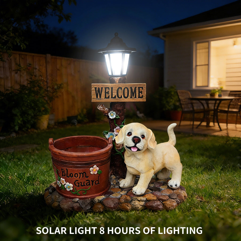 Labrador Puppy Solar Planter Garden Statue