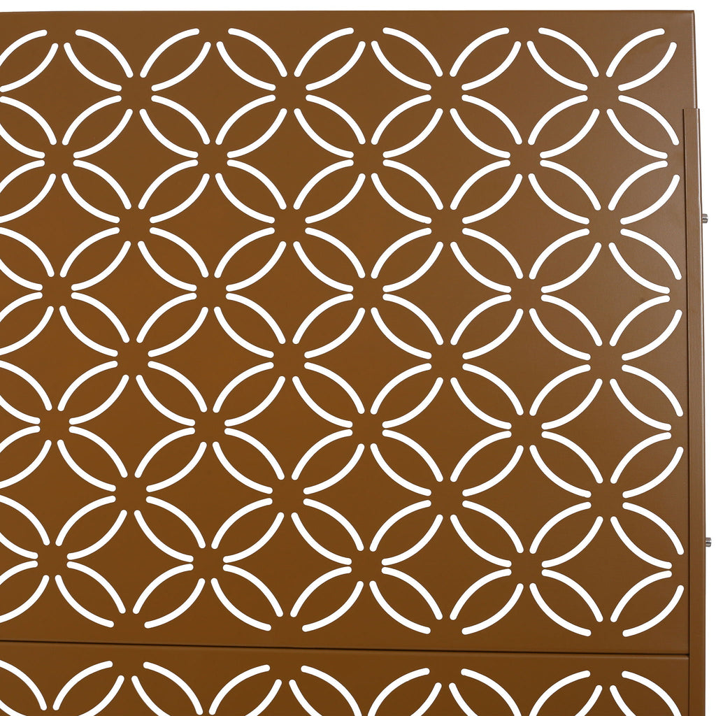 Freestanding Decorative Privacy Screen For Deck Balcony Patio, Metal Privacy - Brown