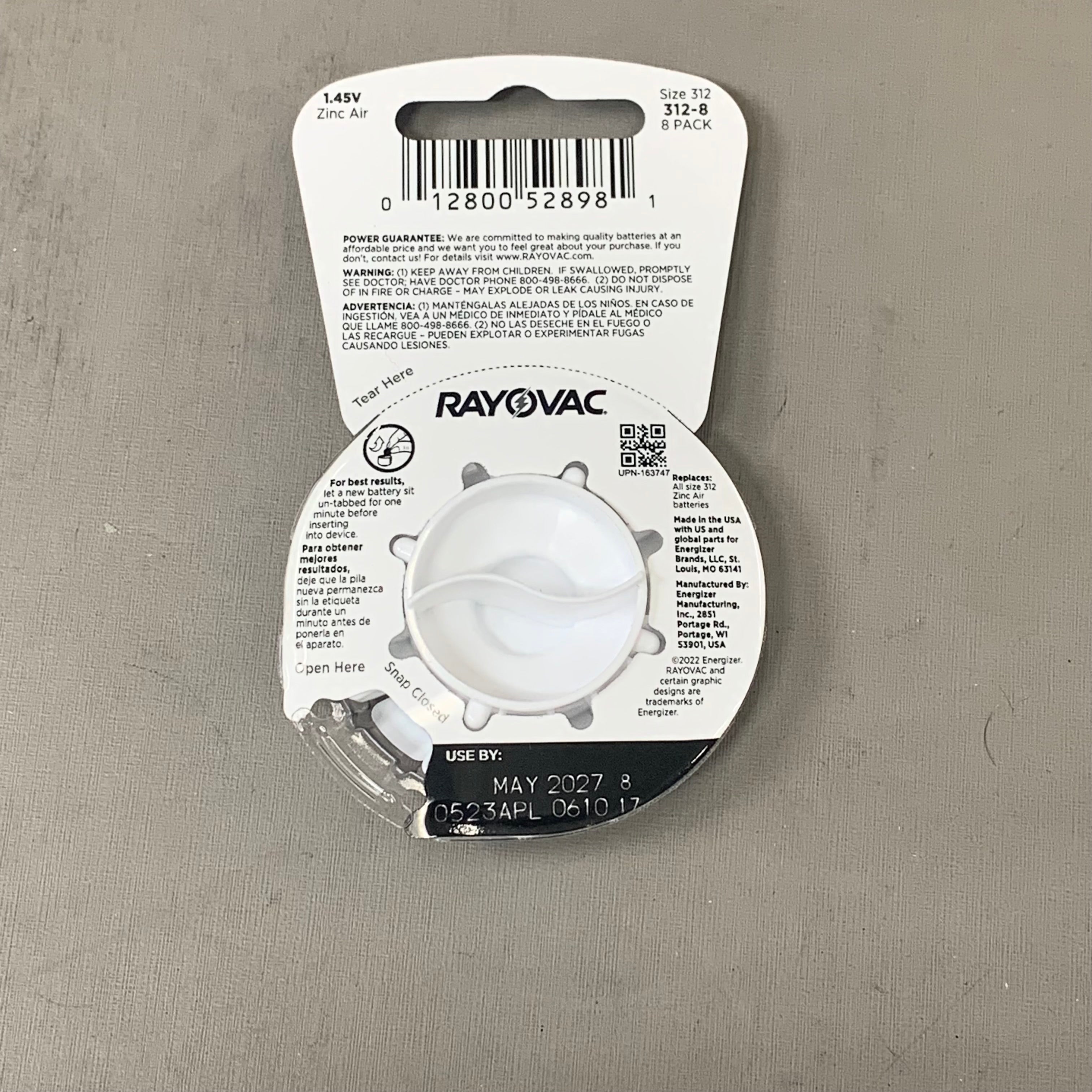 ENERGIZER (2 PACK, 8 BATTERIES EACH) Rayovac Hearing Aid Batteries Sz 312 312-8