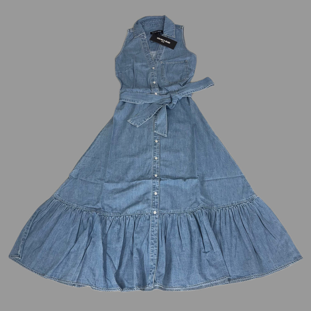 VERONICA BEARD Jeans Edwina Sleeveless Midi Dress Sz-0 Iceberg J24067101287IC