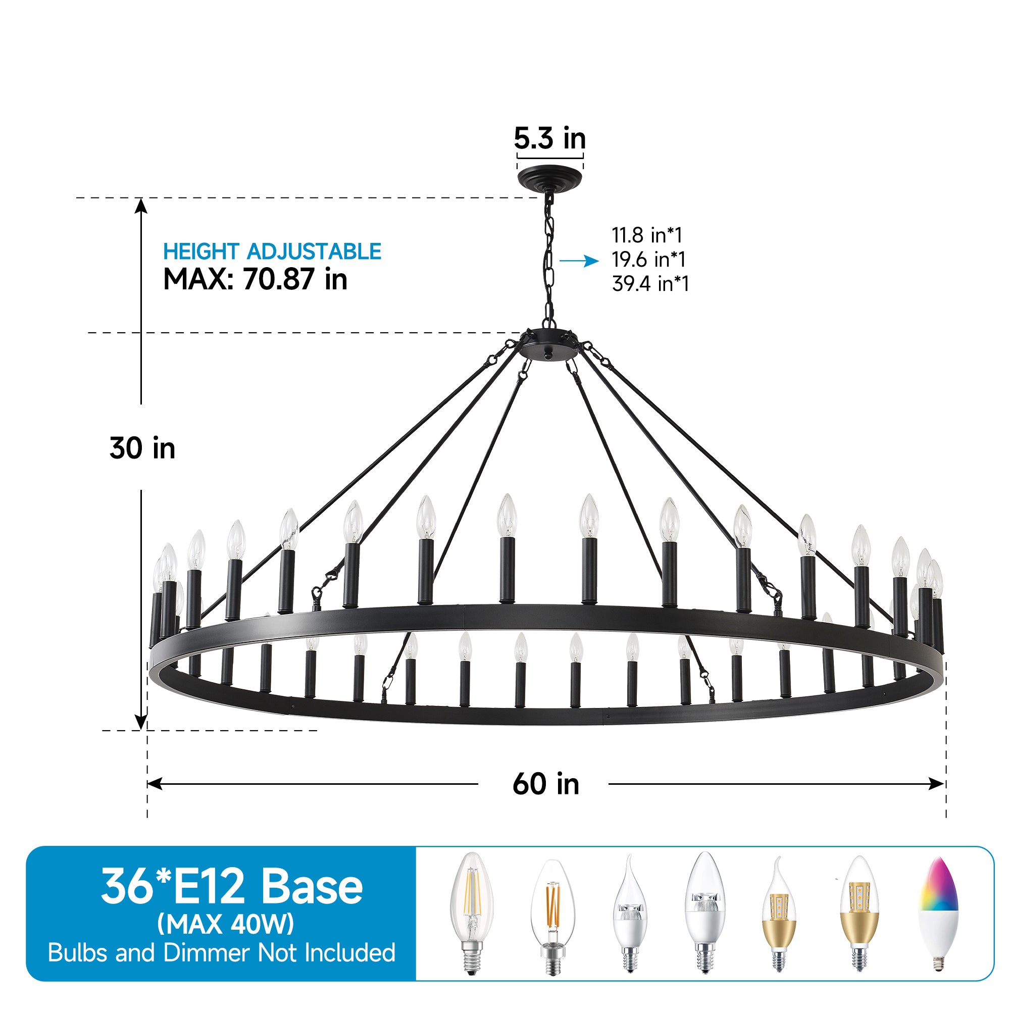 59.1 Inch 36-Light Wagon Wheel Chandelier