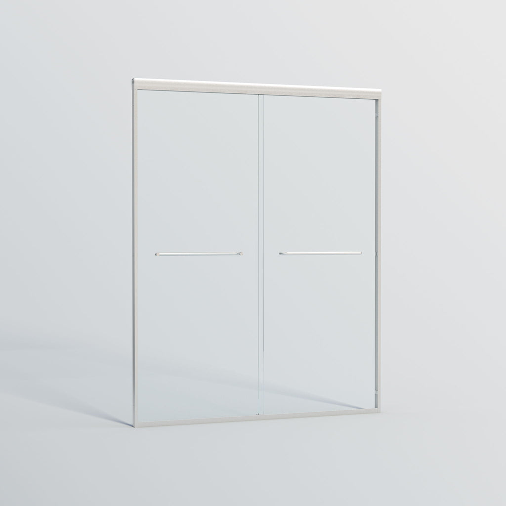 Double Sliding Shower Door, Semi-Frameless Bypass Bathroom Sliding Door With 1/4" (6 Mm) Tempered Glass For Walk-In Shower