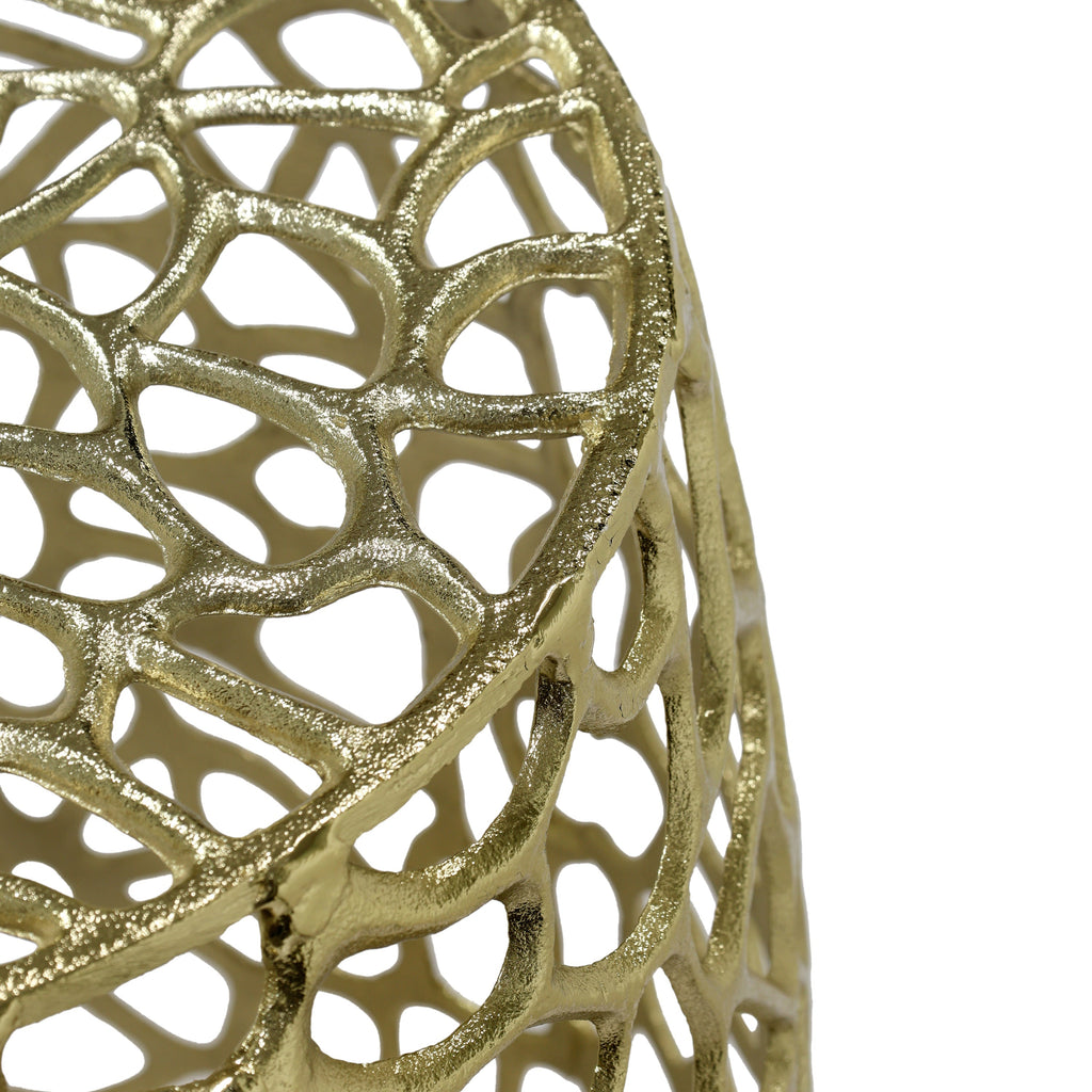 Aluminum Drum End Table with Intricate Design in Gold