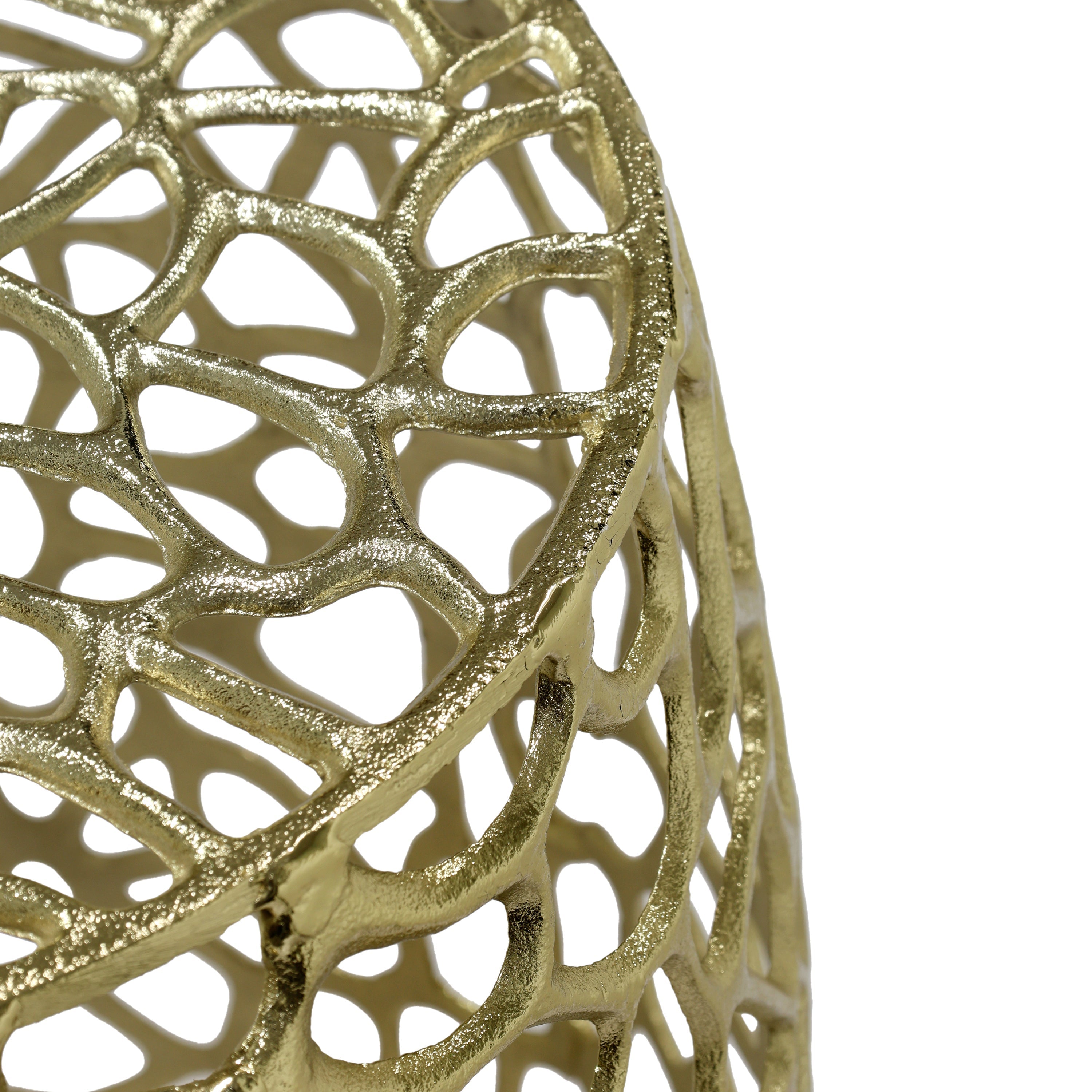Aluminum Drum End Table with Intricate Design in Gold
