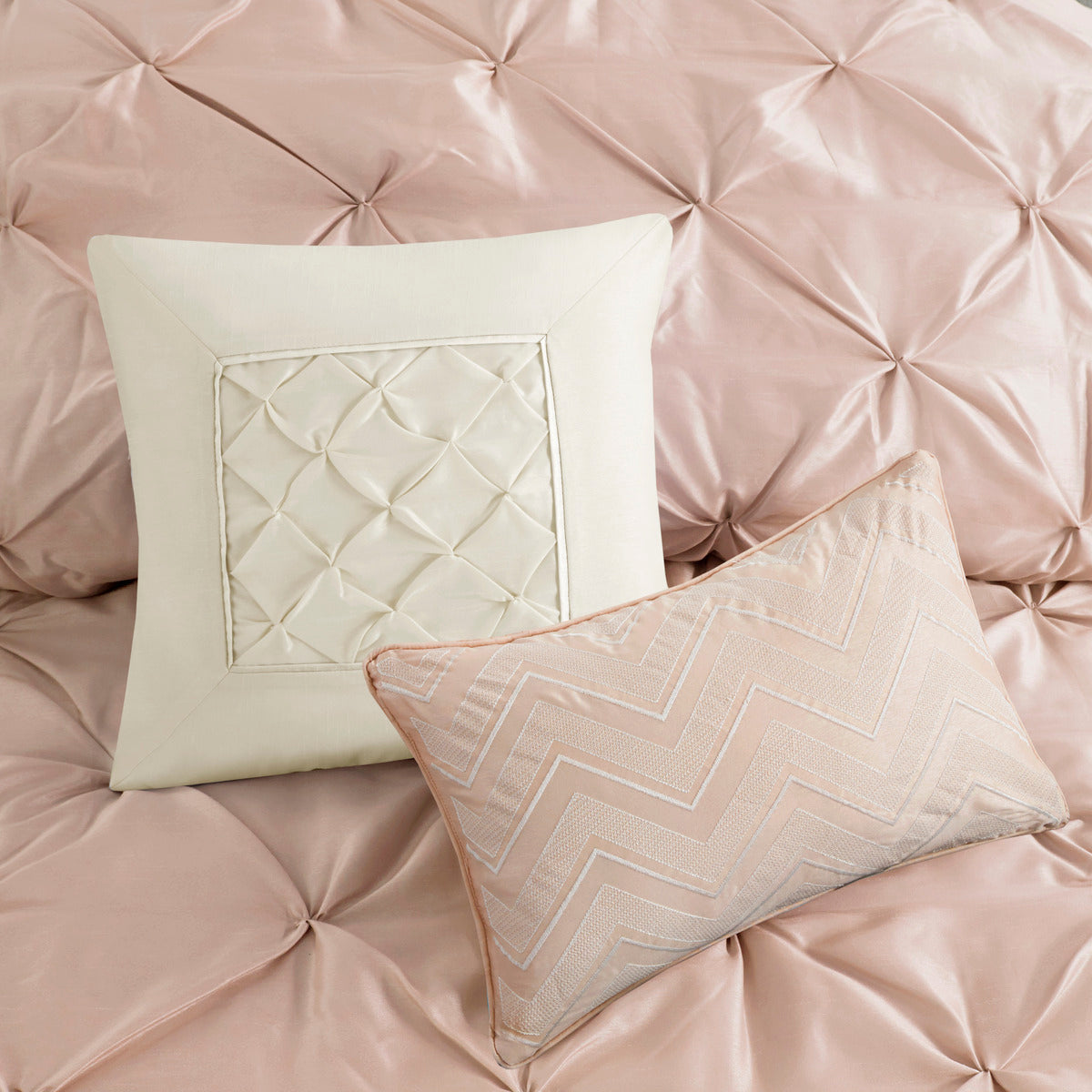 7 Piece Tufted Comforter Set Blush King