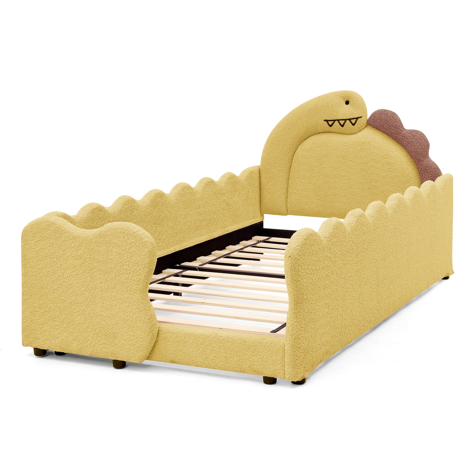 Twin Size Dinosaur-Shaped Kids Bed with Safety Guardrails
