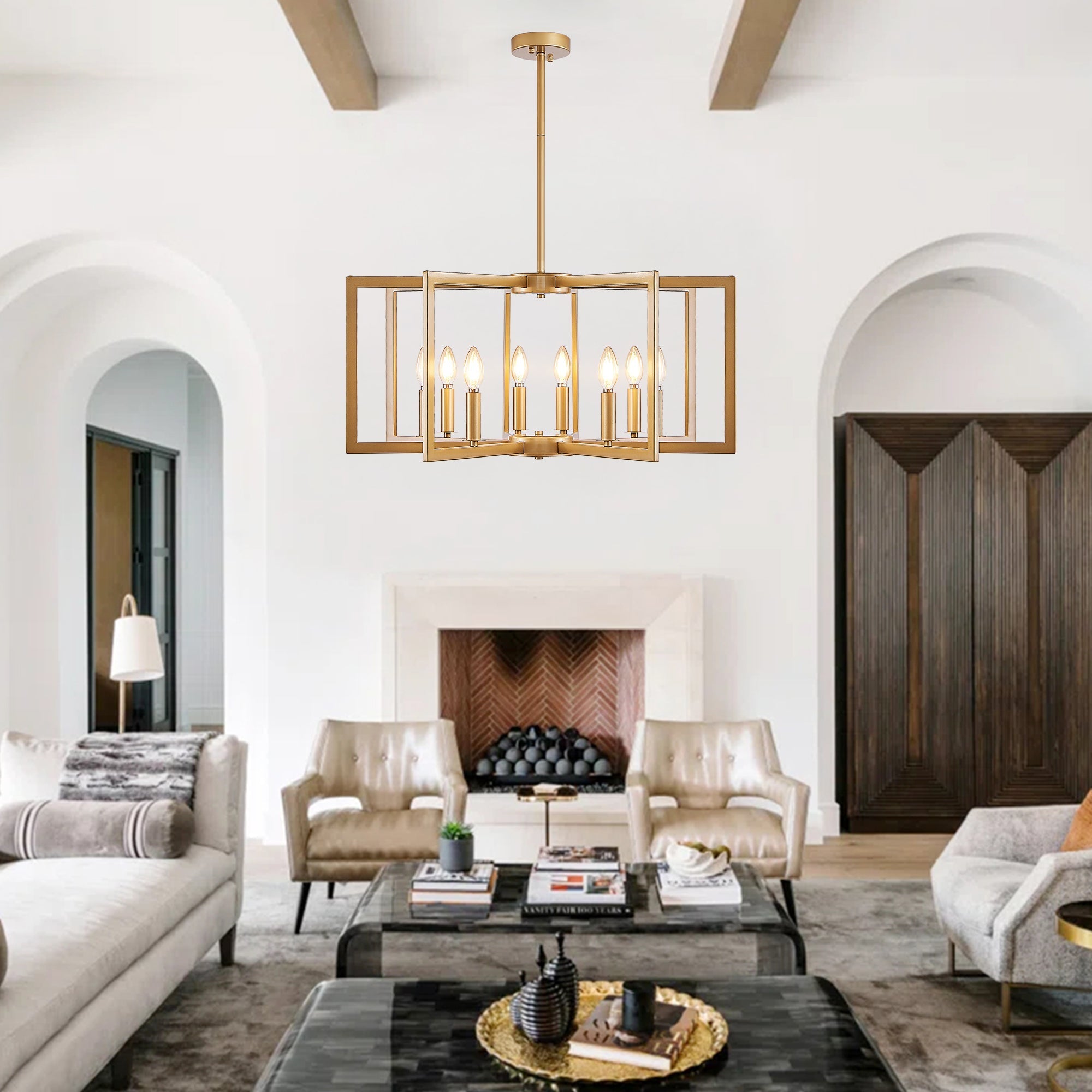 27' Modern Golden Geometric 8-Light Chandelier