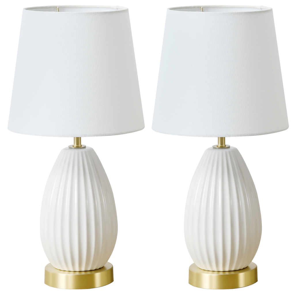 18-Inch Set of 2 Table Lamps, Antique Brass and White Finish