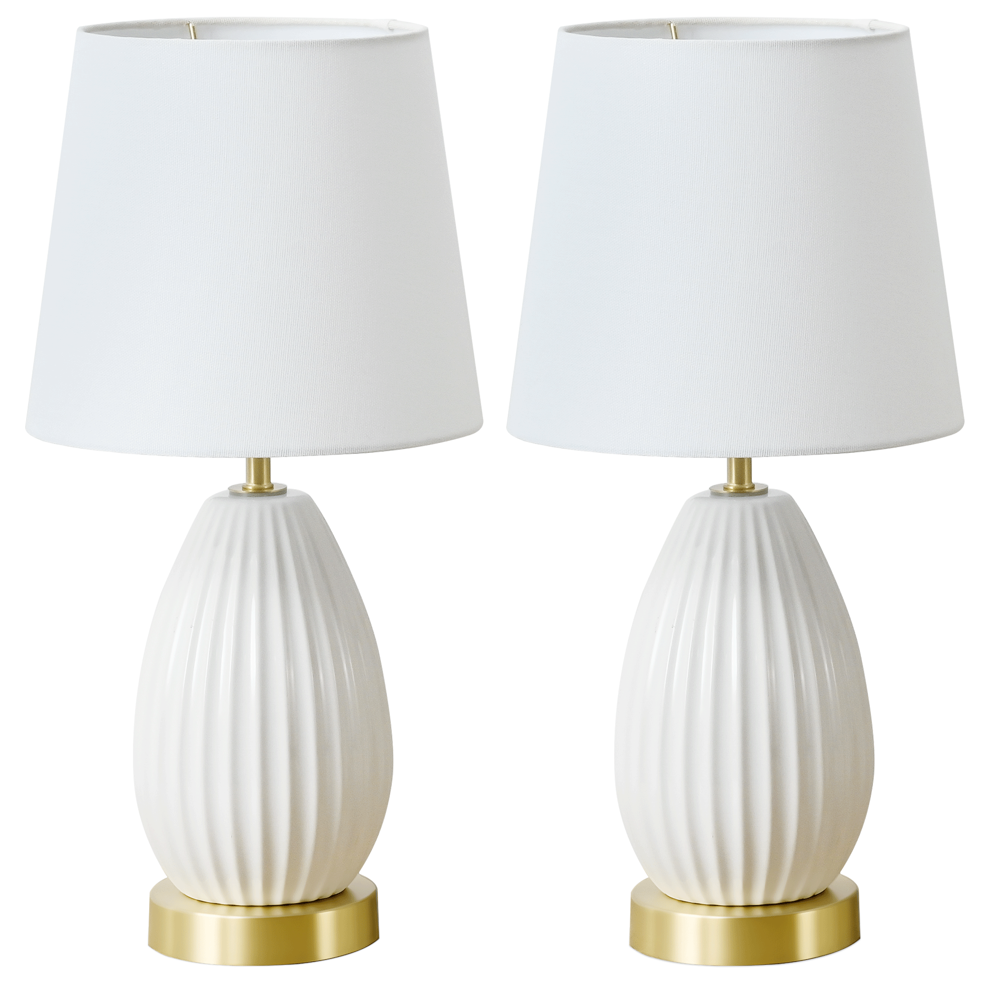 18-Inch Set of 2 Table Lamps, Antique Brass and White Finish