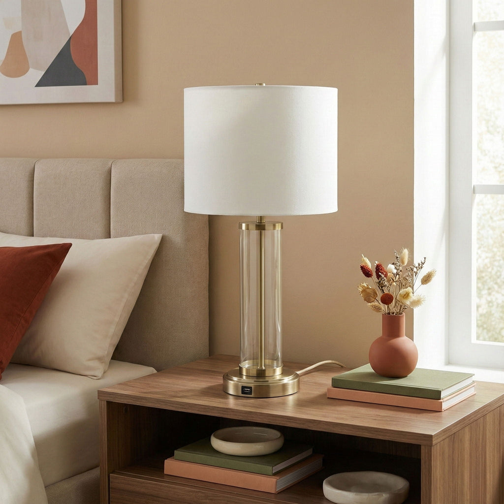Luna - Table Lamp With On / Off Switch Clear Body Base - Clear / Silver / White
