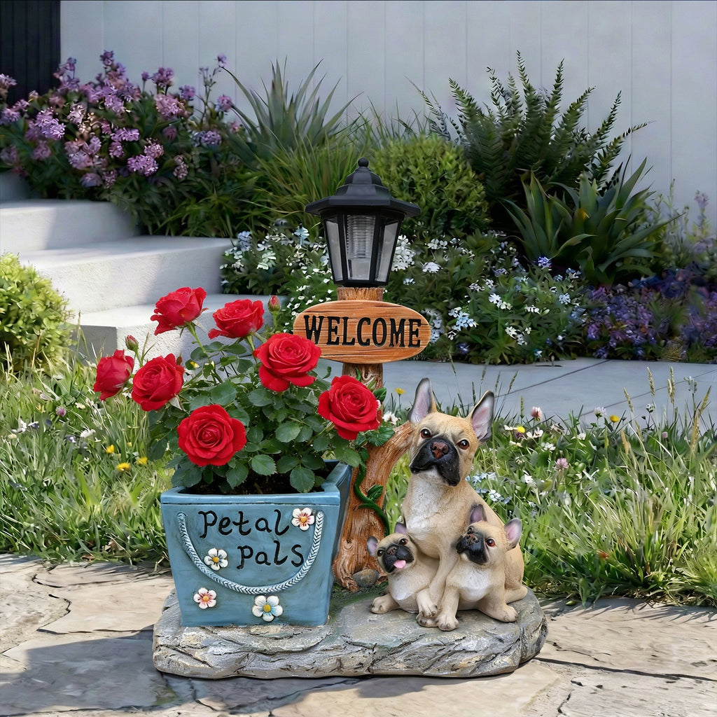 French Bulldog Family Planter Statue