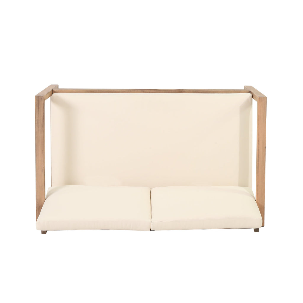 Outdoor Acacia Wood Loveseat and Coffee Table Set with Cushions