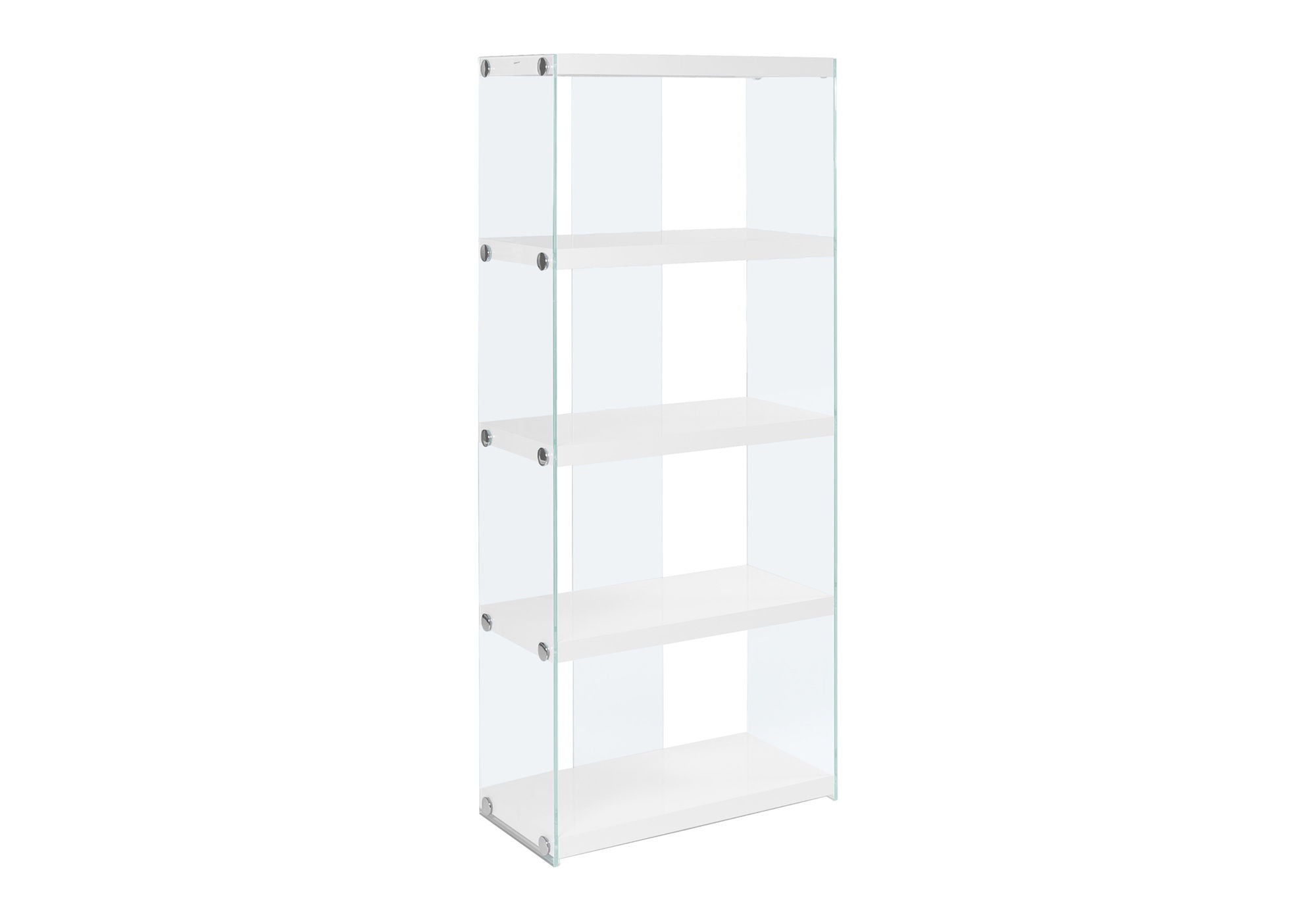 5-Tier White Bookcase with Clear Tempered Glass