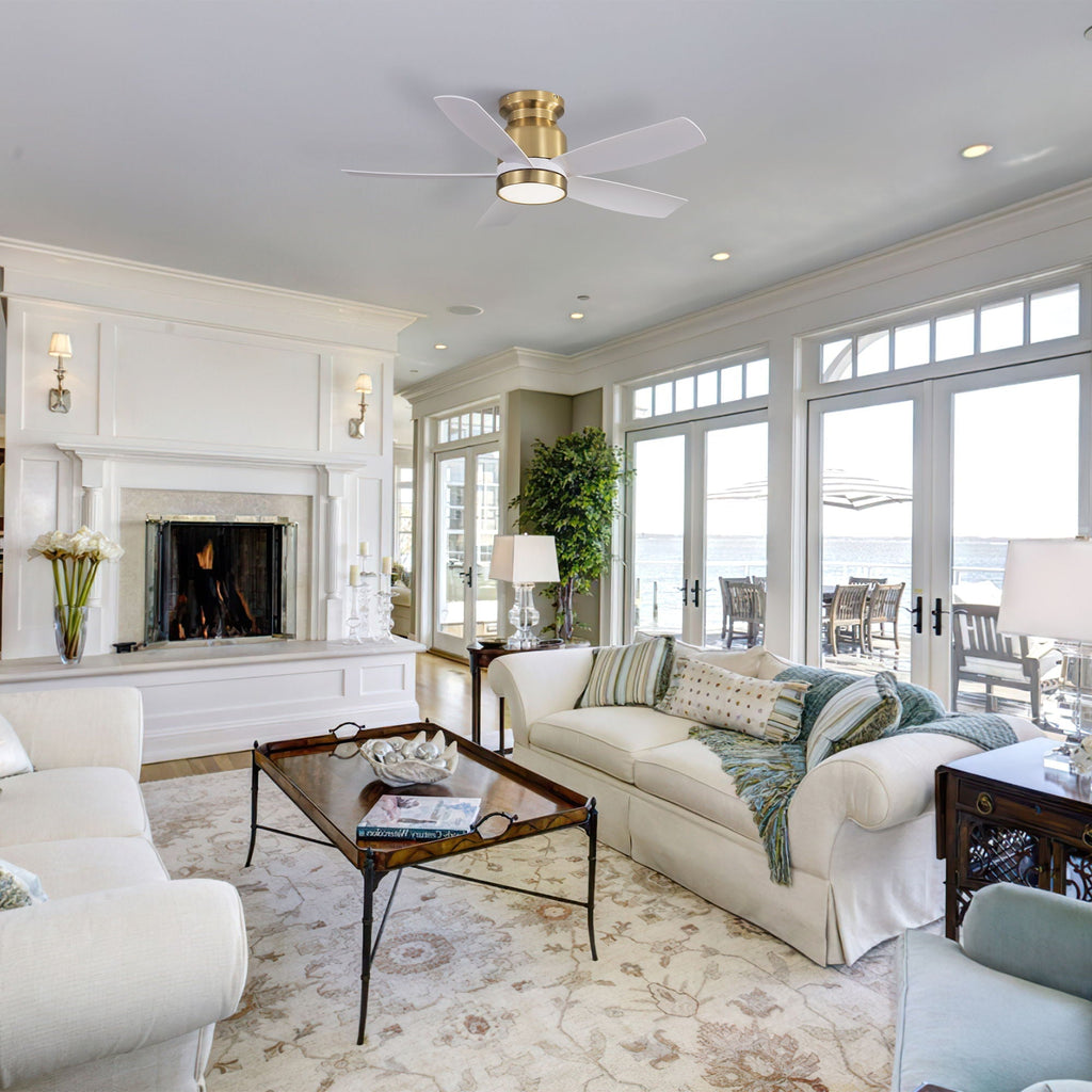 Flush Mount Ceiling Fan with LED Light and Remote Control