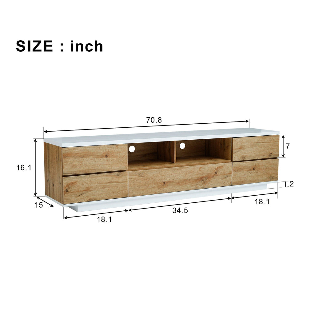 TV Stand Entertainment Center with Deep Drawers, Cable Management & Soft Closing Hinges