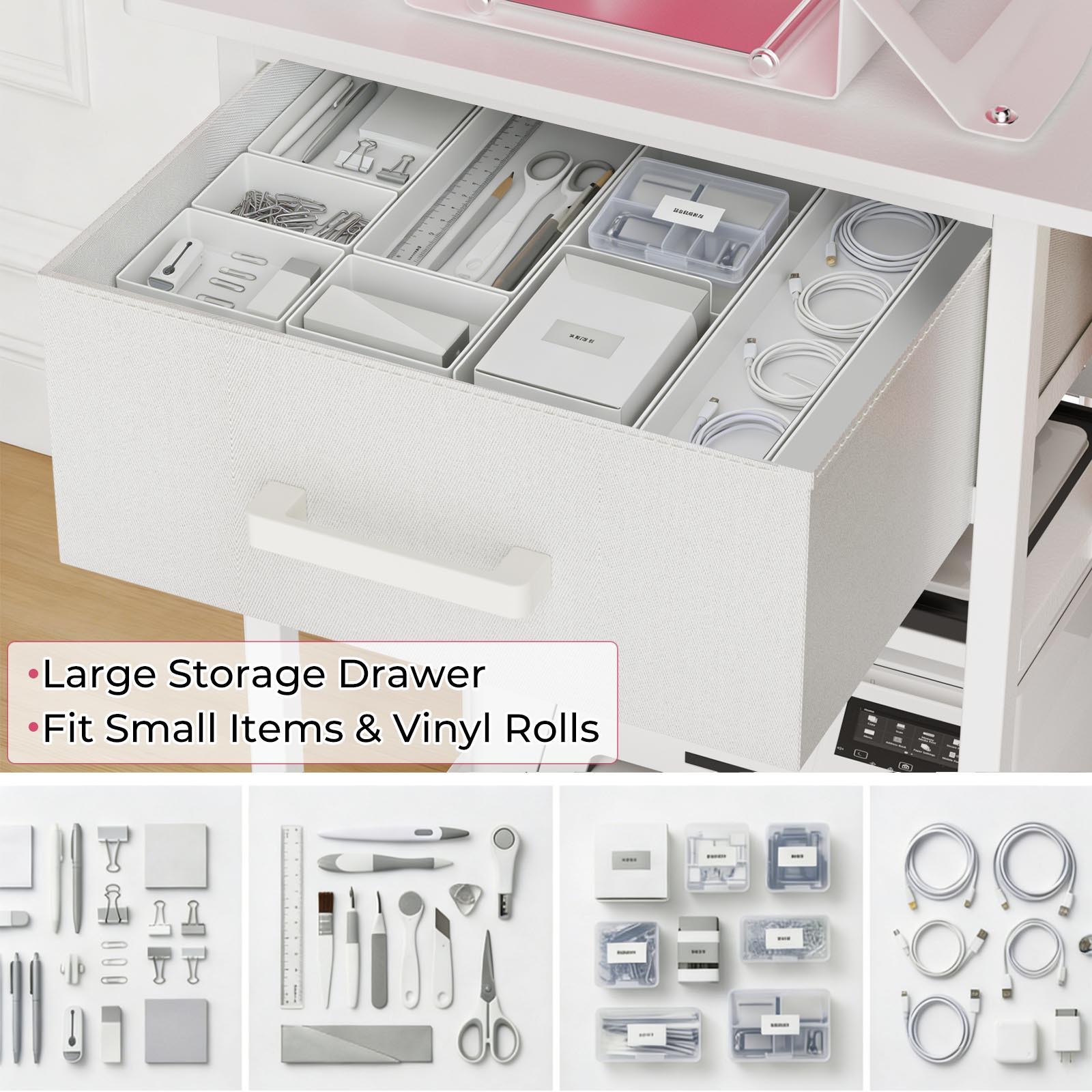 Large Heat Press Table With Charging Station, Movable Workbench For Diy Sublimation - White