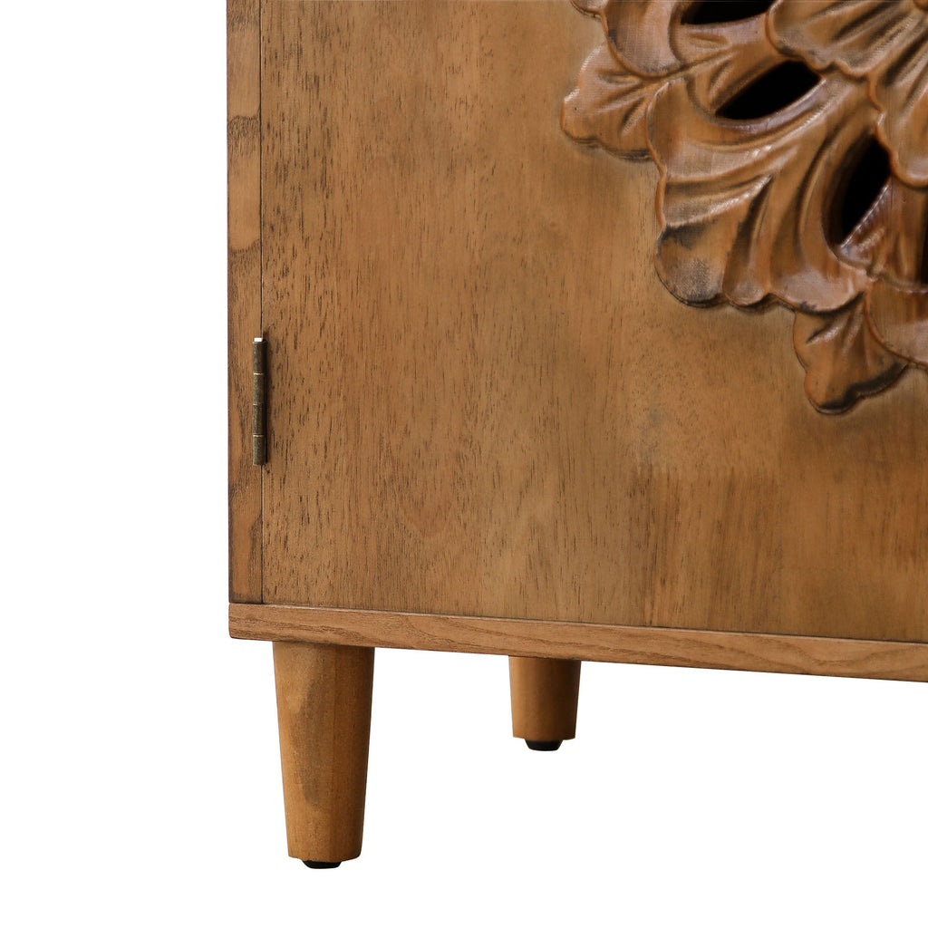 Rustic Hand-Carved Wooden 2-Door Cabinet