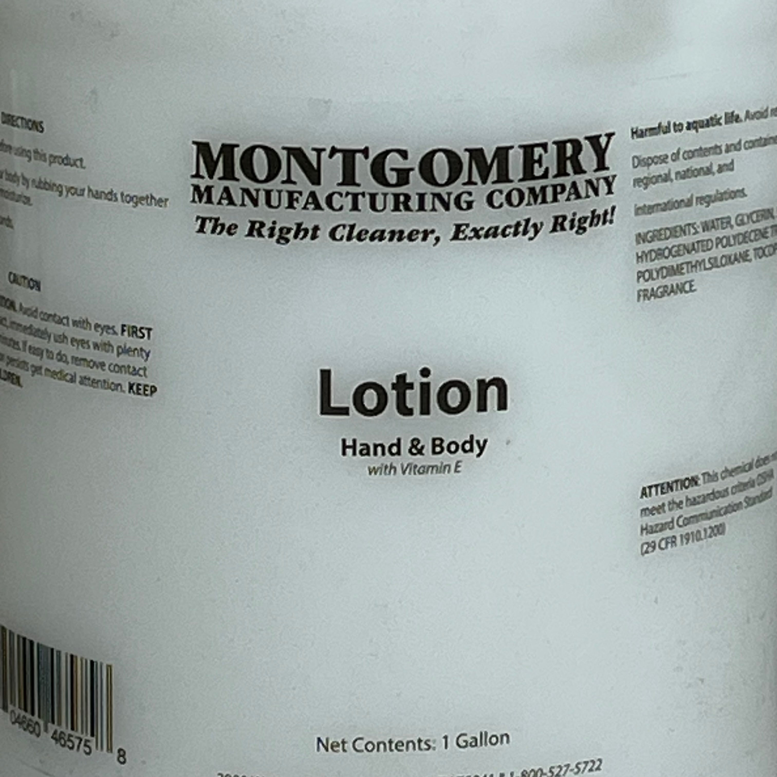 MONTGOMERY (4 BOTTLES, 4 GALLONS TOTAL) Hand & Body Lotion w/ Vitamin E & Aloe