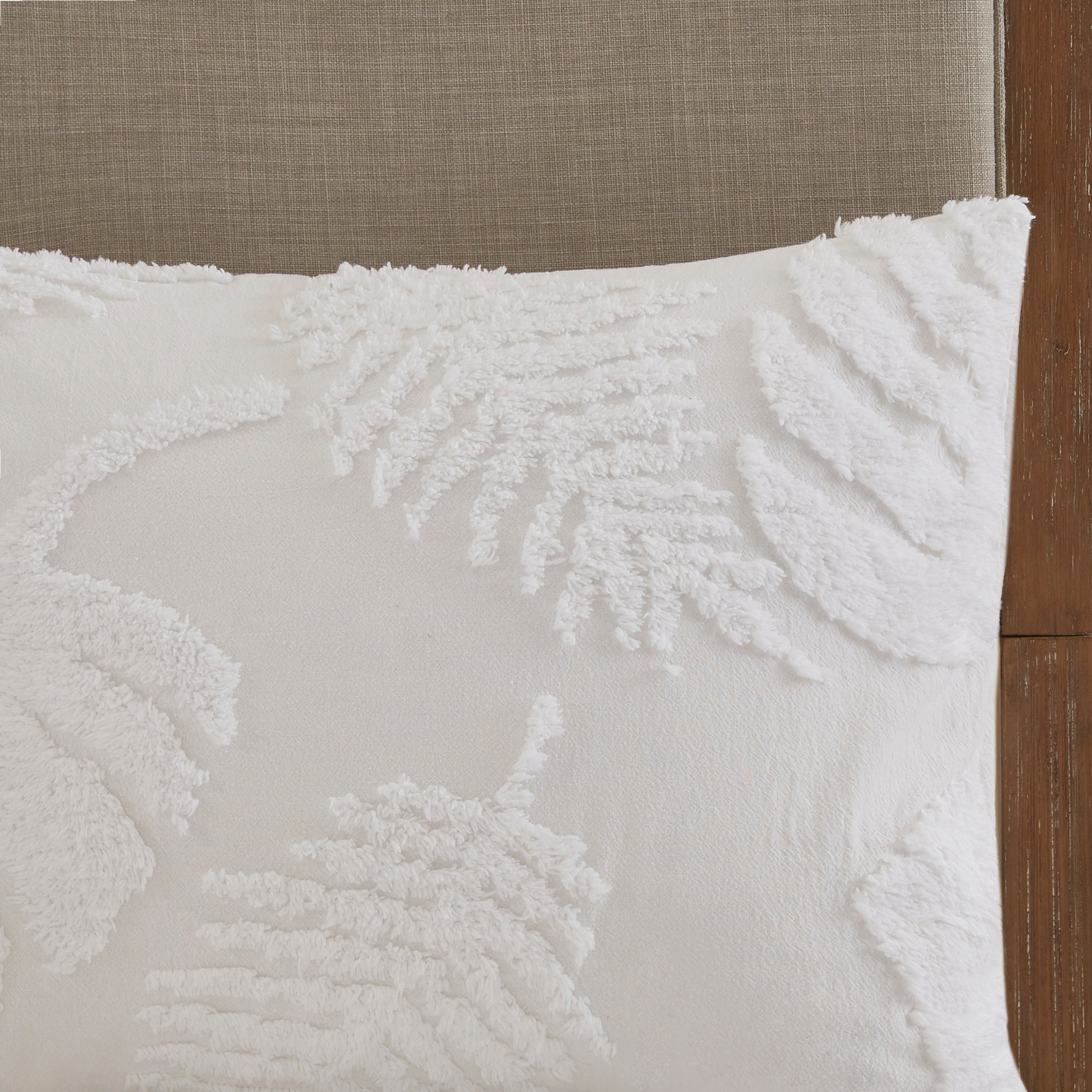 3 Piece Tufted Cotton Chenille Palm Comforter Set Off-White King/Cal King