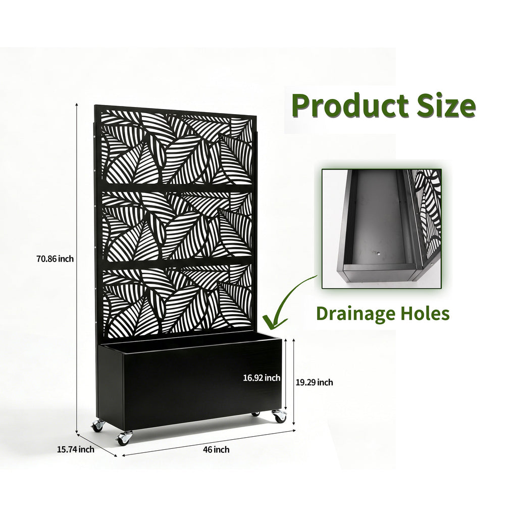 70.87" H × 46.06" W Leaf Pattern Privacy Screen with Planter Box