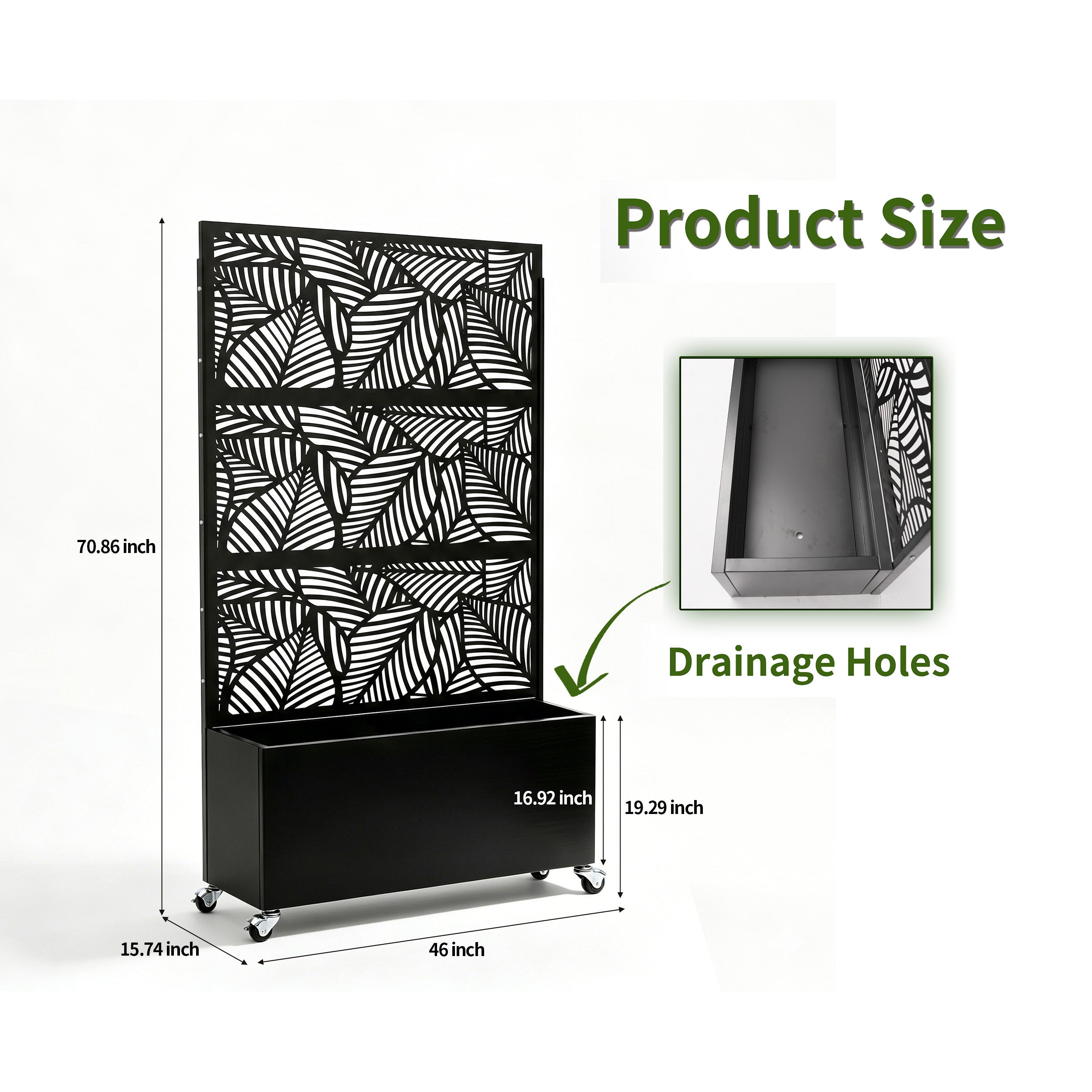 70.87" H × 46.06" W Leaf Pattern Privacy Screen with Planter Box